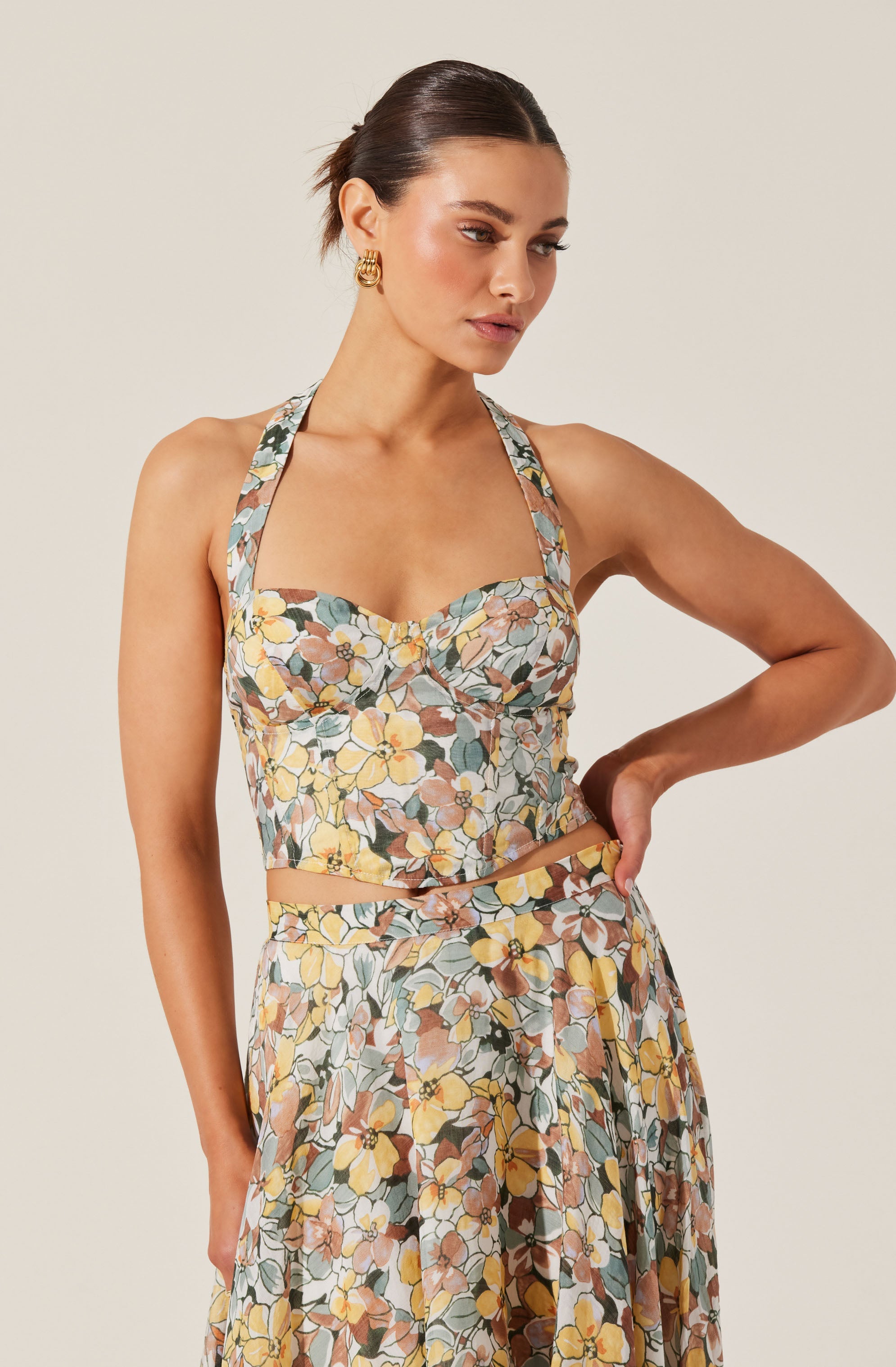 Floral Halter Neck Bustier Top-Aljck