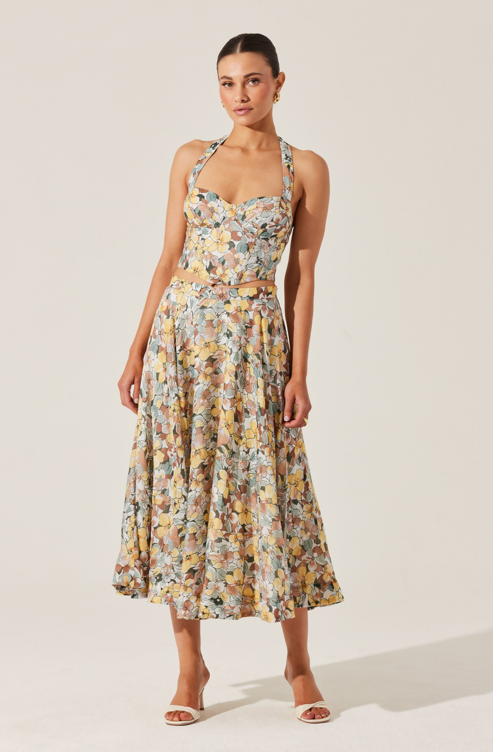 Floral Halter Neck Bustier Top-Aljck