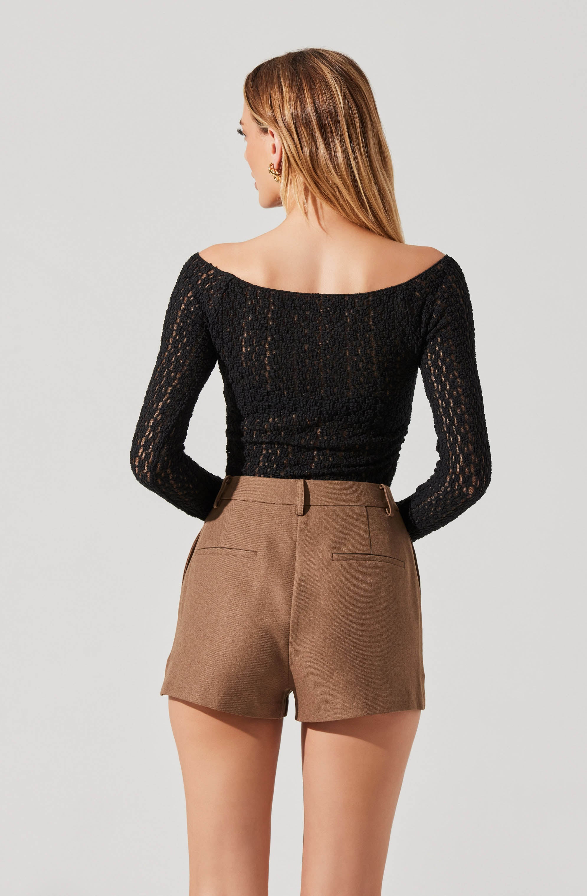 Boat Neck Open Knit Top-Aljck