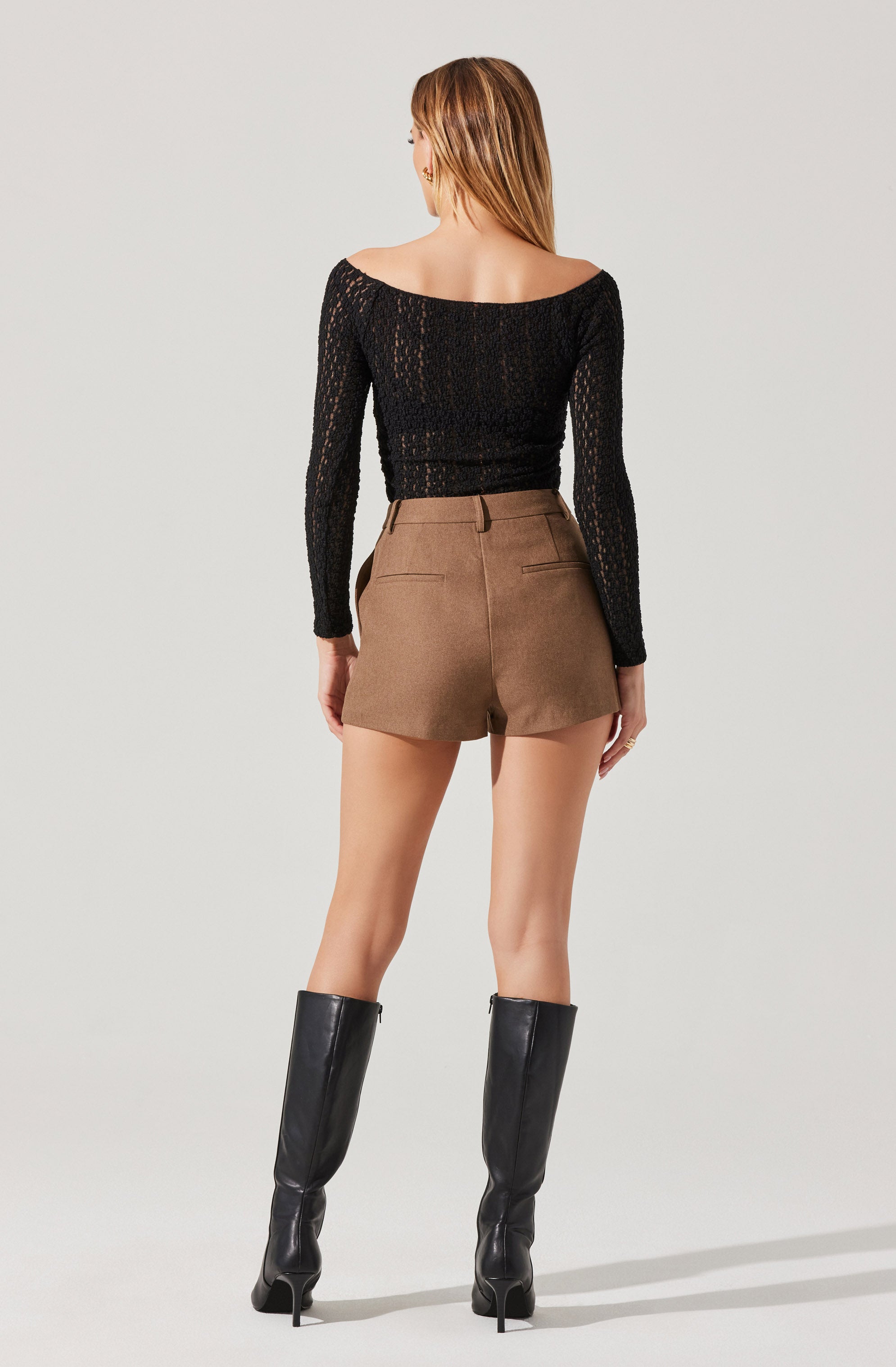 Boat Neck Open Knit Top-Aljck