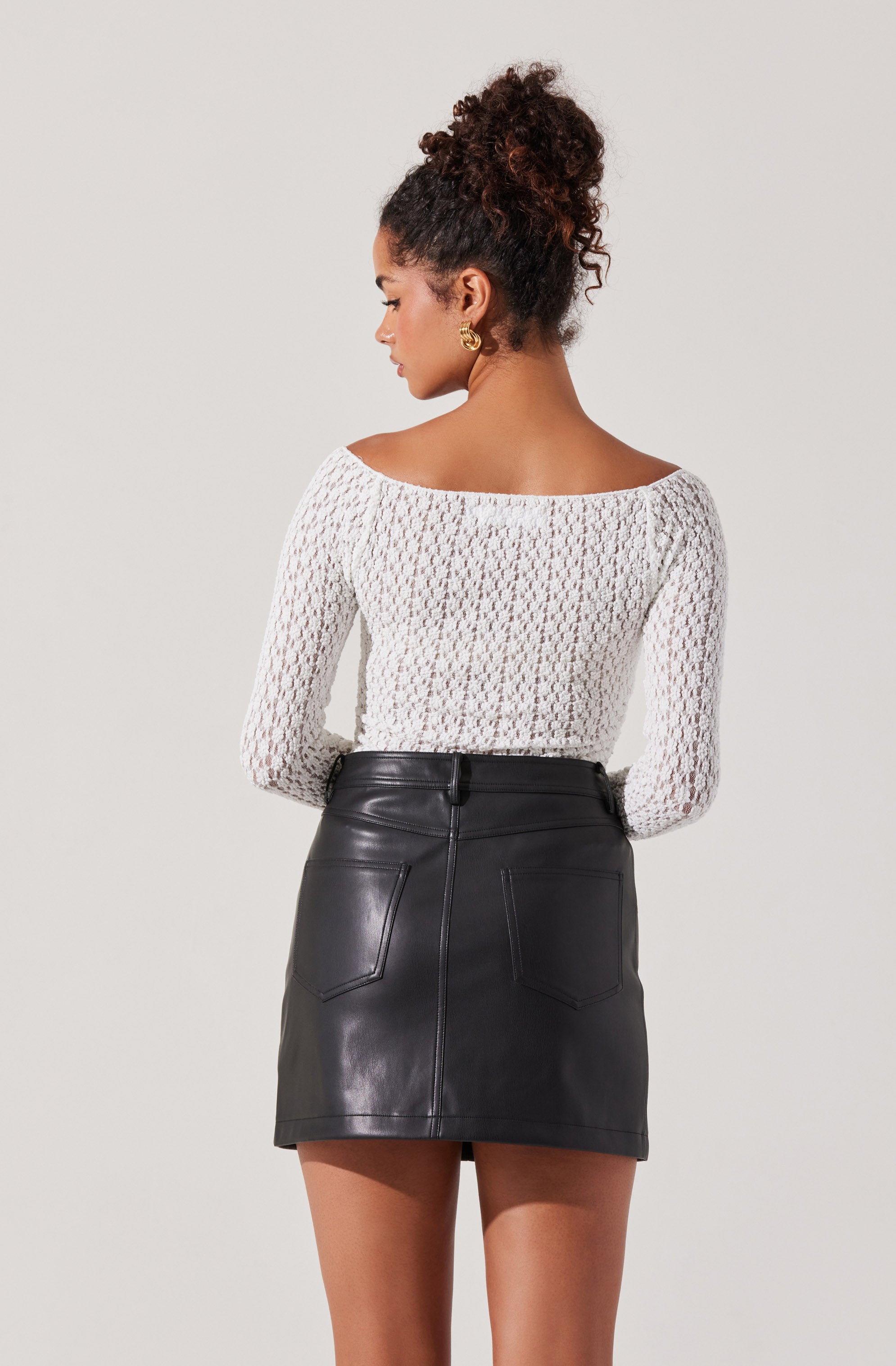 Boat Neck Open Knit Top-Aljck