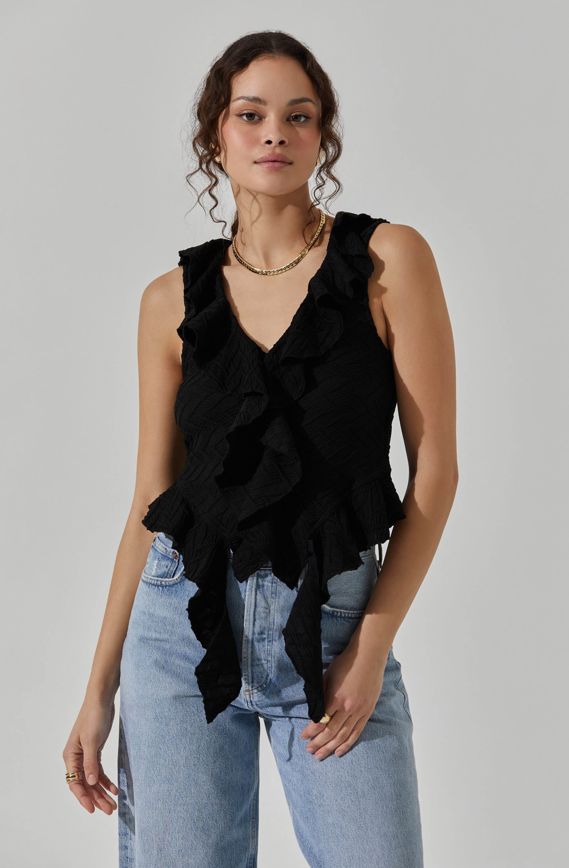 V-Neck Ruffle Top-Aljck