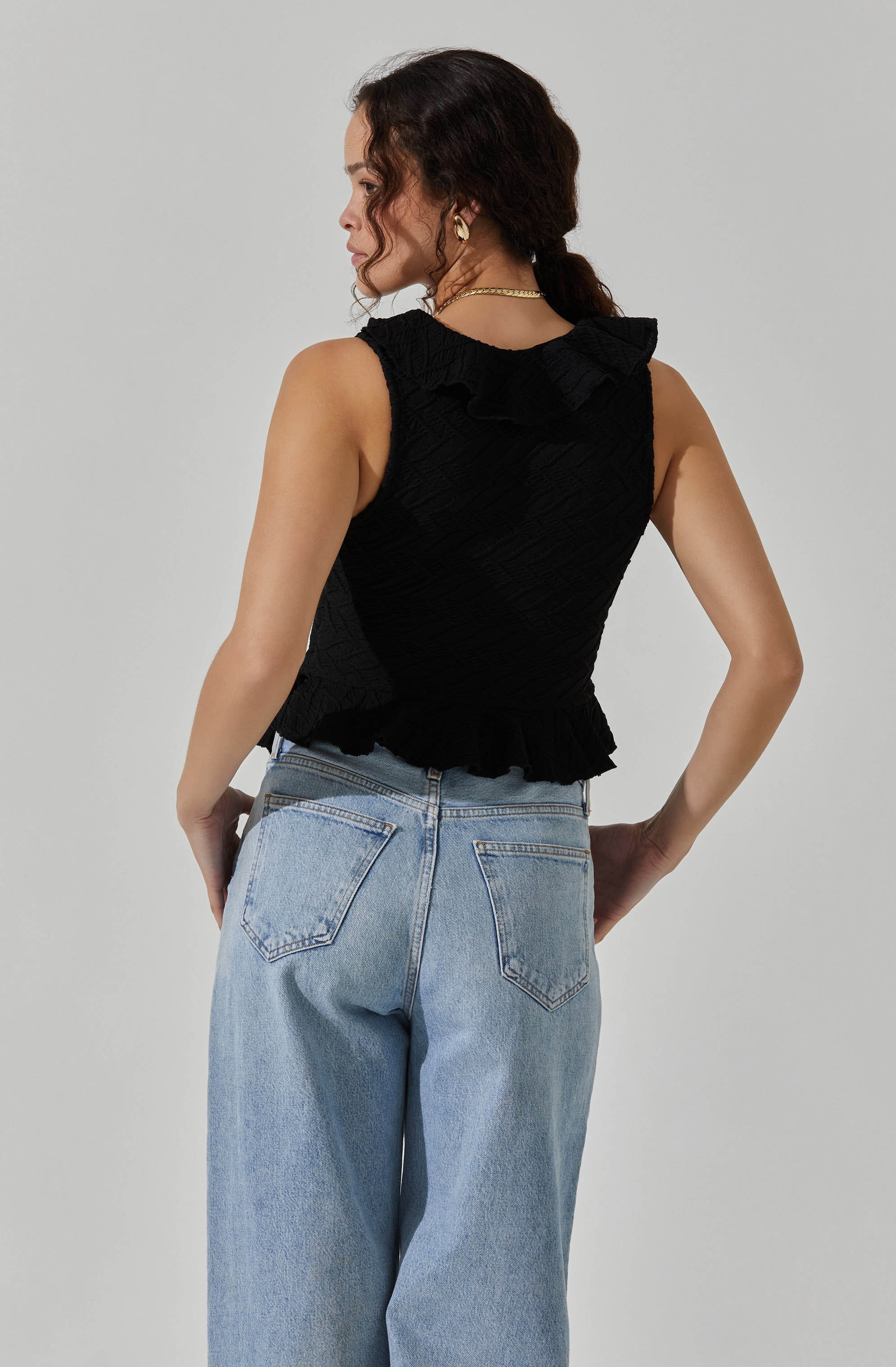 V-Neck Ruffle Top-Aljck