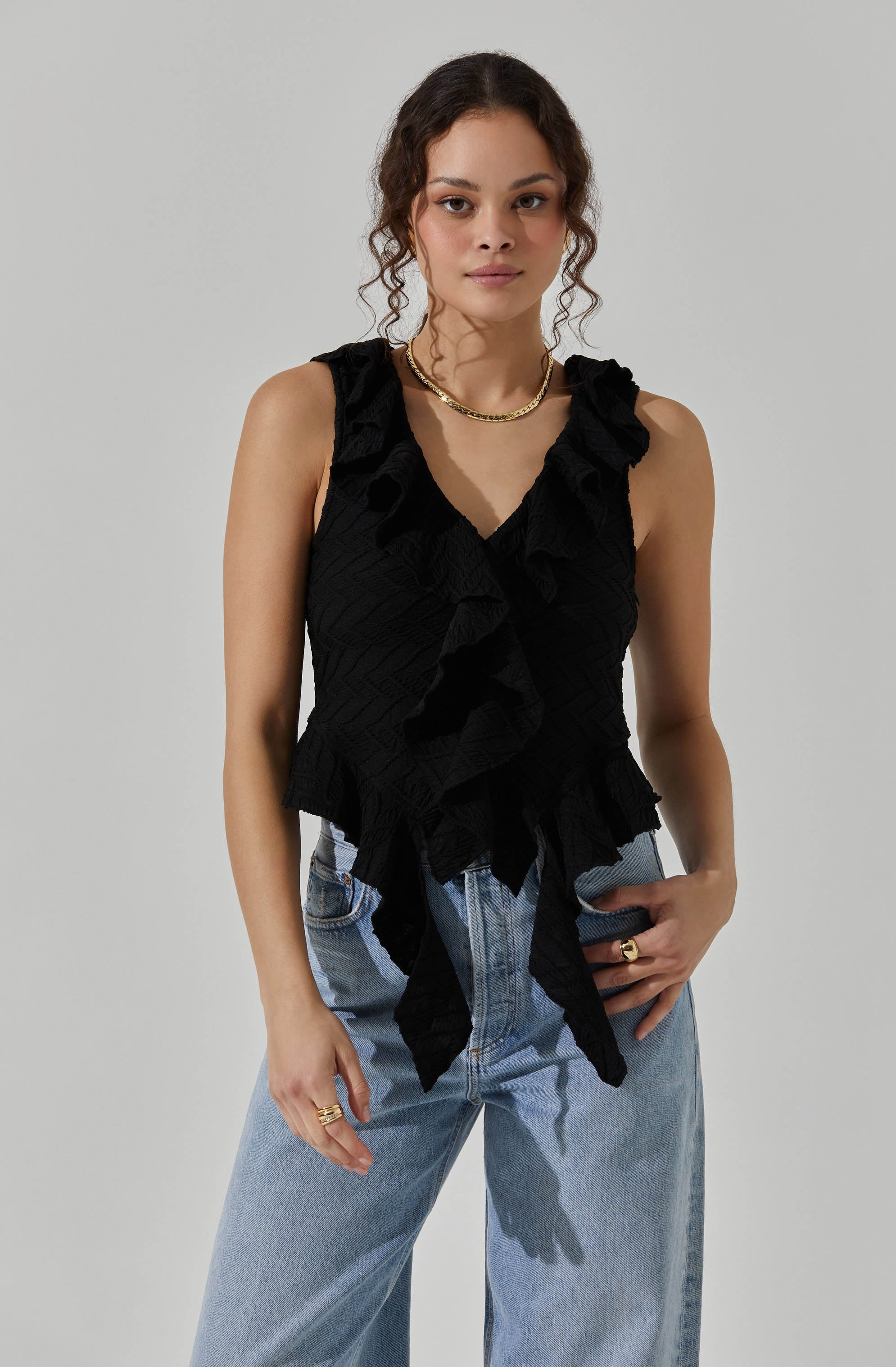 V-Neck Ruffle Top-Aljck