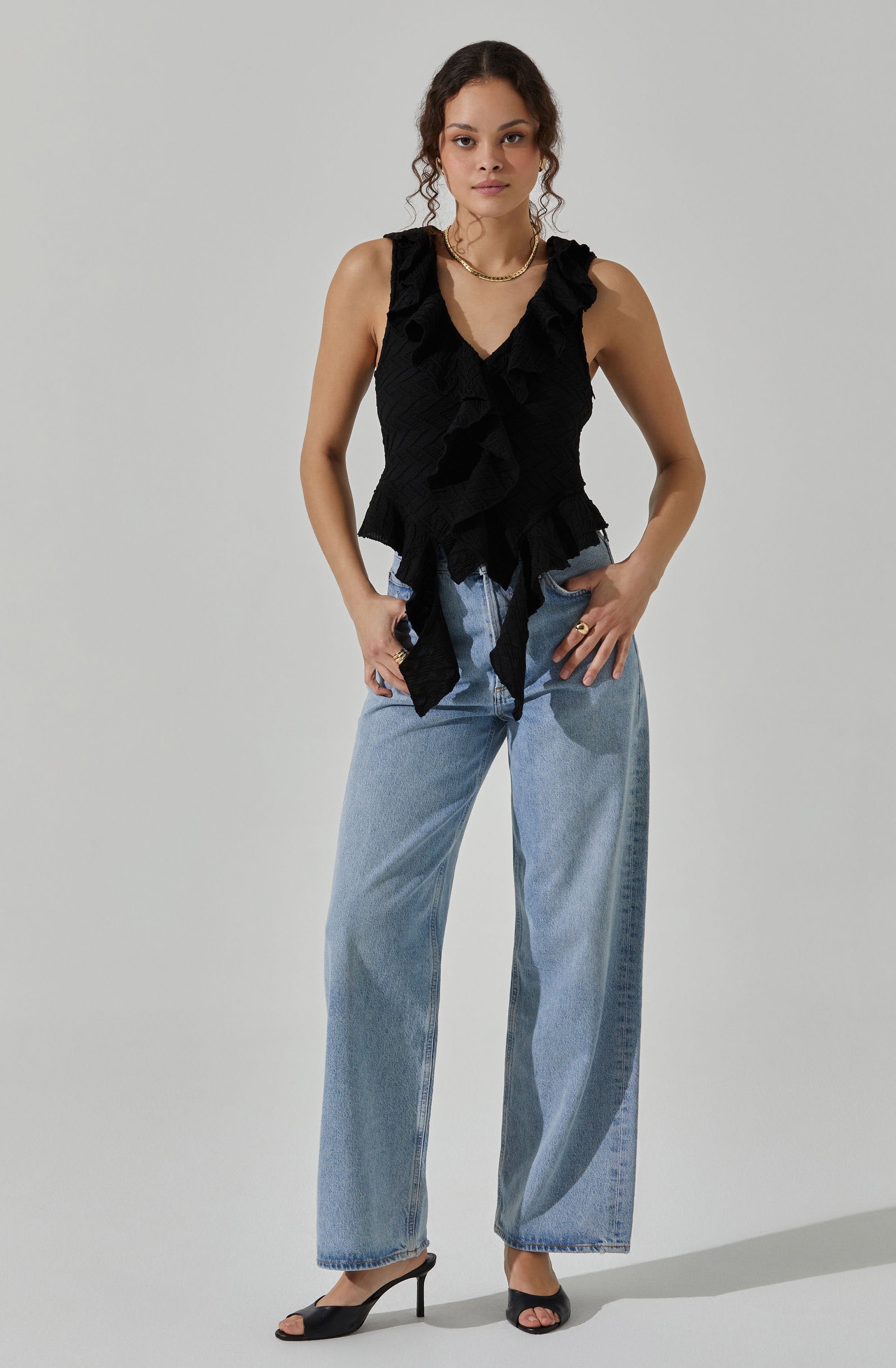 V-Neck Ruffle Top-Aljck