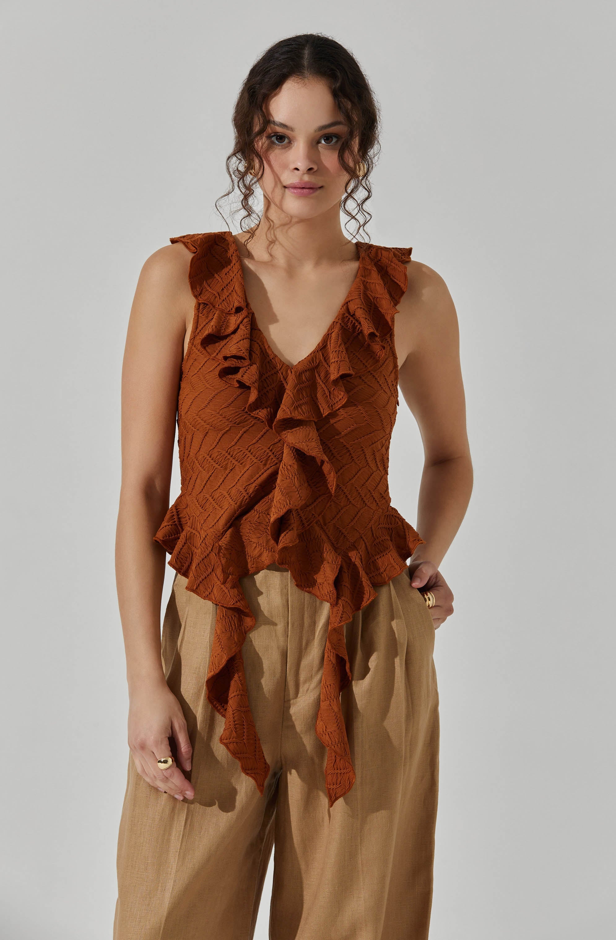 V-Neck Ruffle Top-Aljck