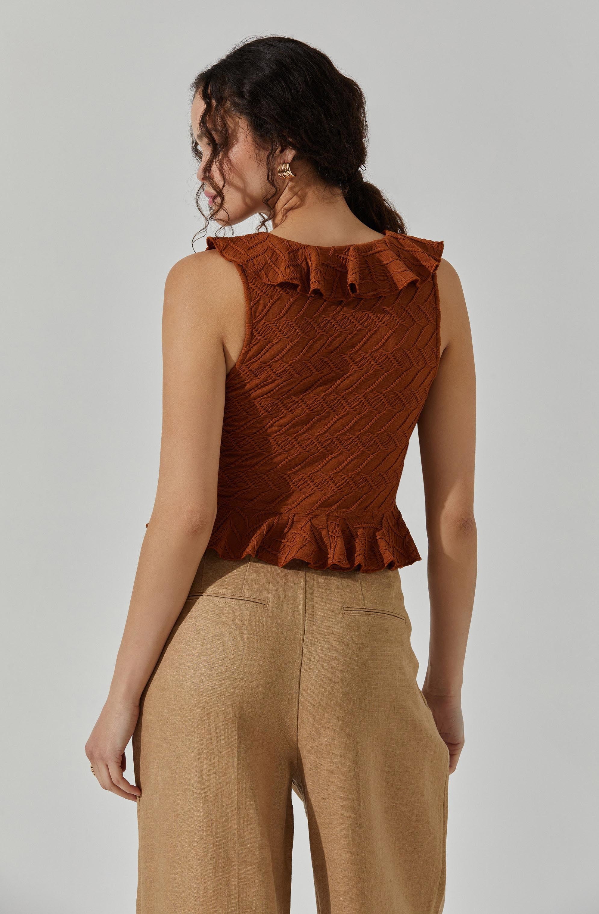 V-Neck Ruffle Top-Aljck
