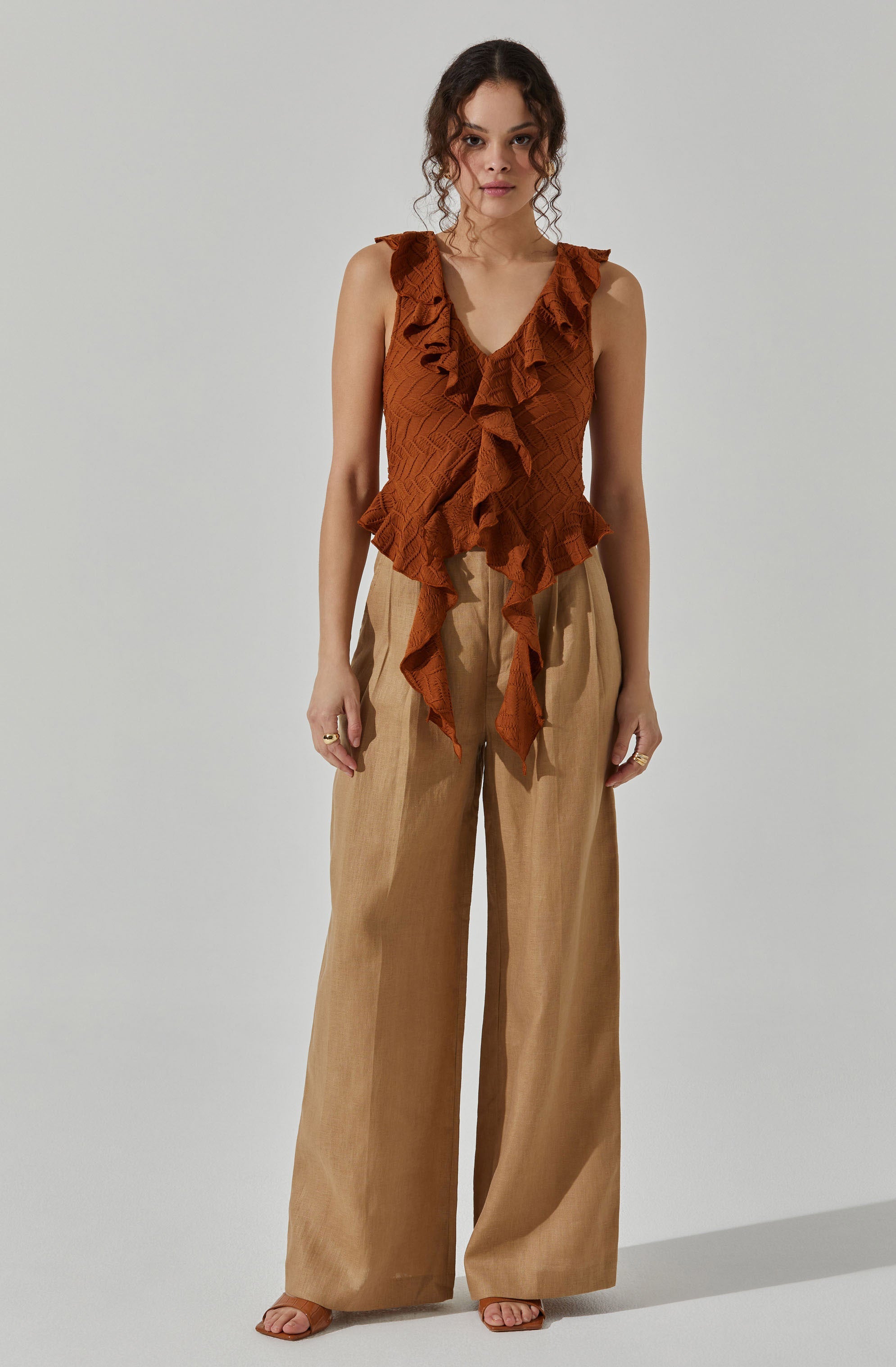 V-Neck Ruffle Top-Aljck