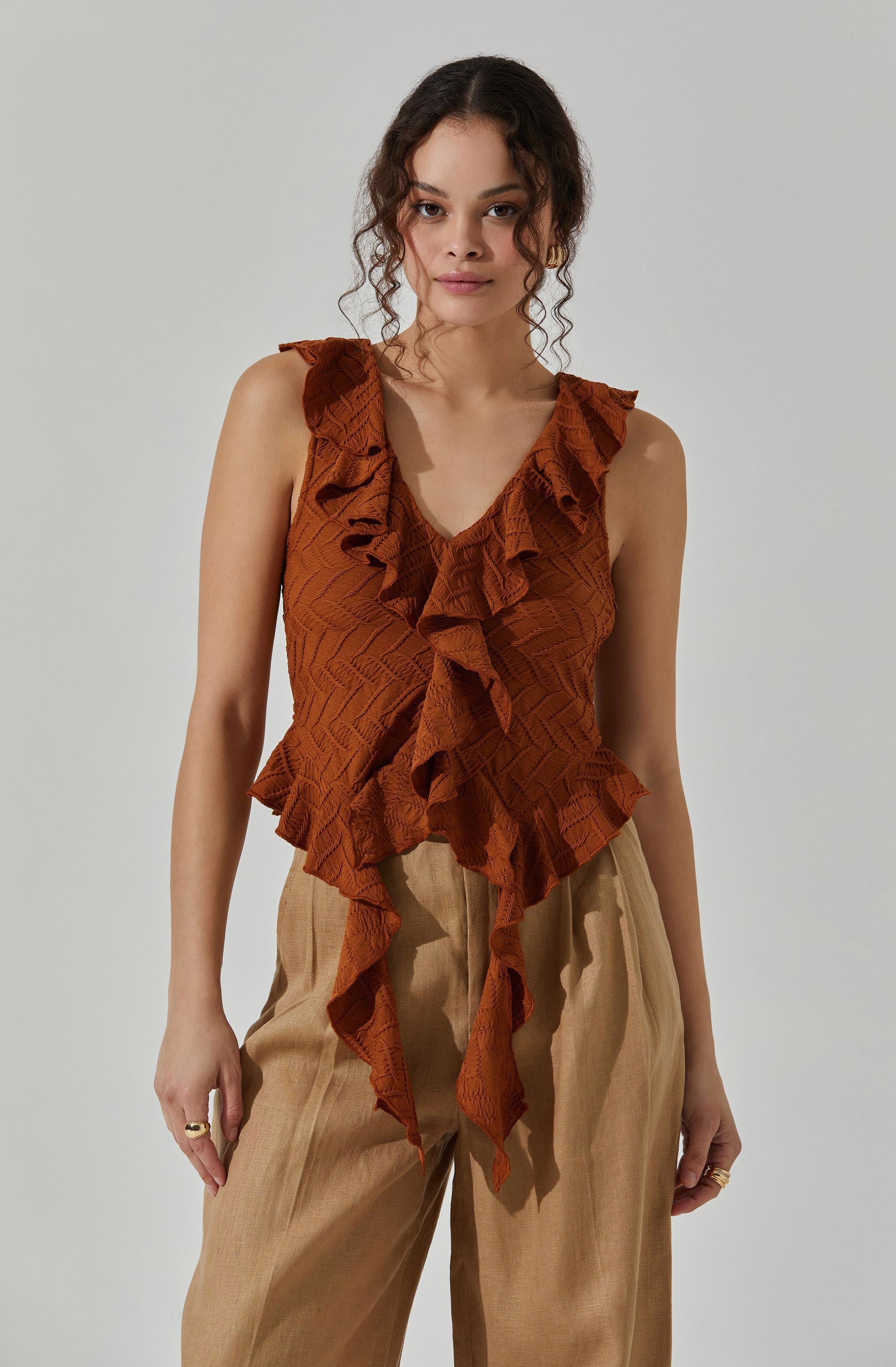 V-Neck Ruffle Top-Aljck