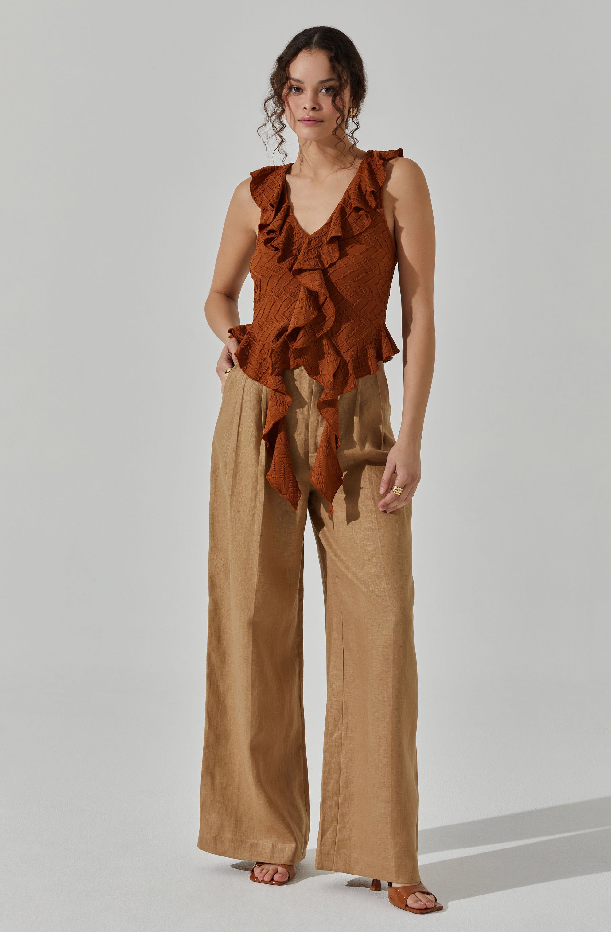 V-Neck Ruffle Top-Aljck