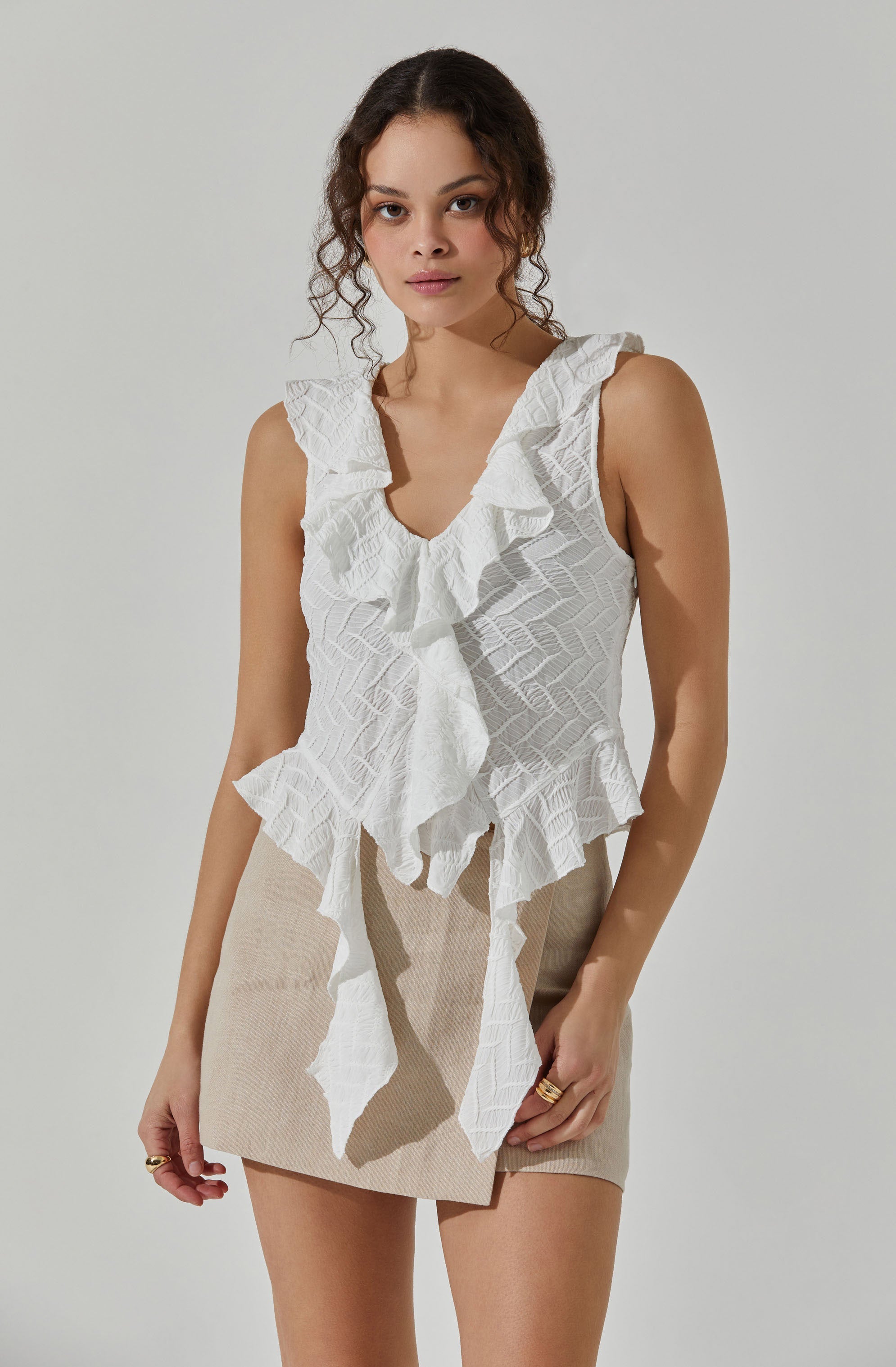 V-Neck Ruffle Top-Aljck