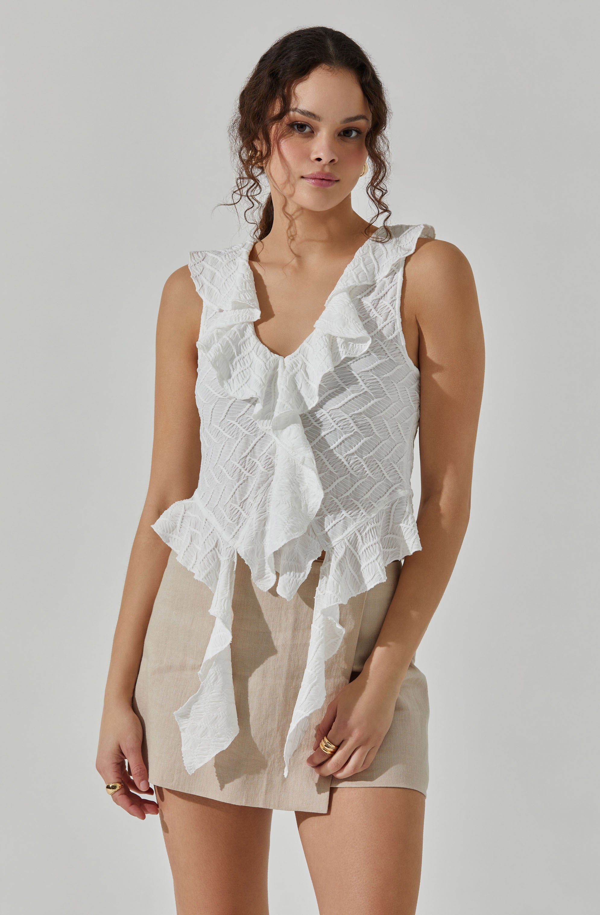 V-Neck Ruffle Top-Aljck