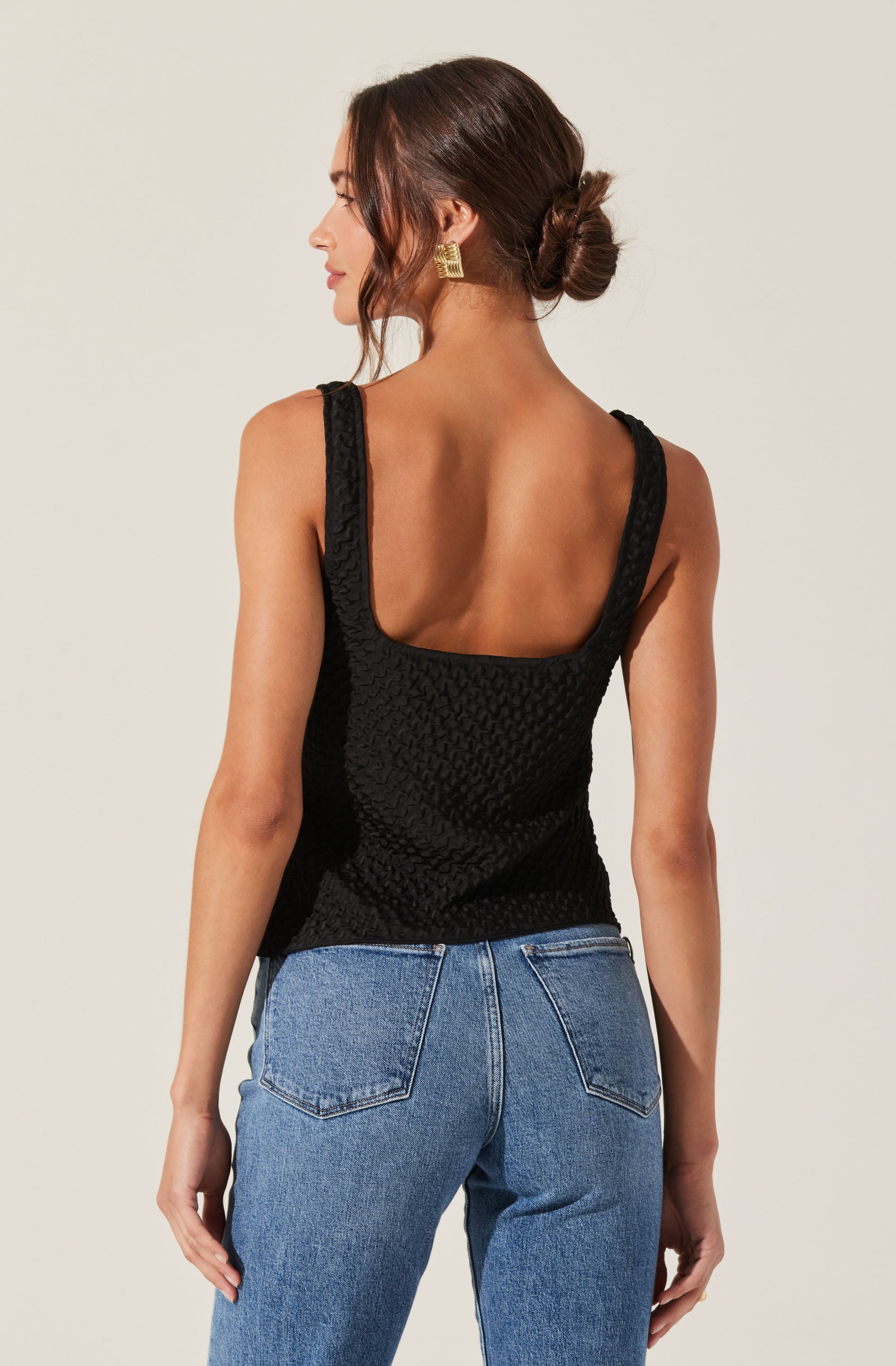 Textured Square Neck Tank Top-Aljck