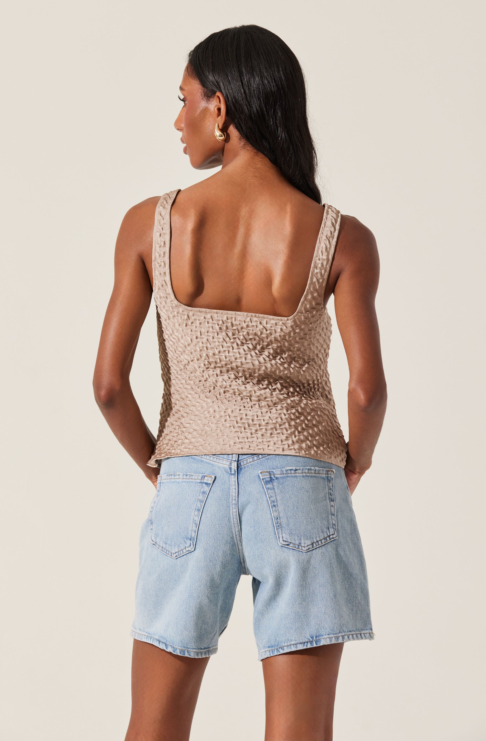 Textured Square Neck Tank Top-Aljck