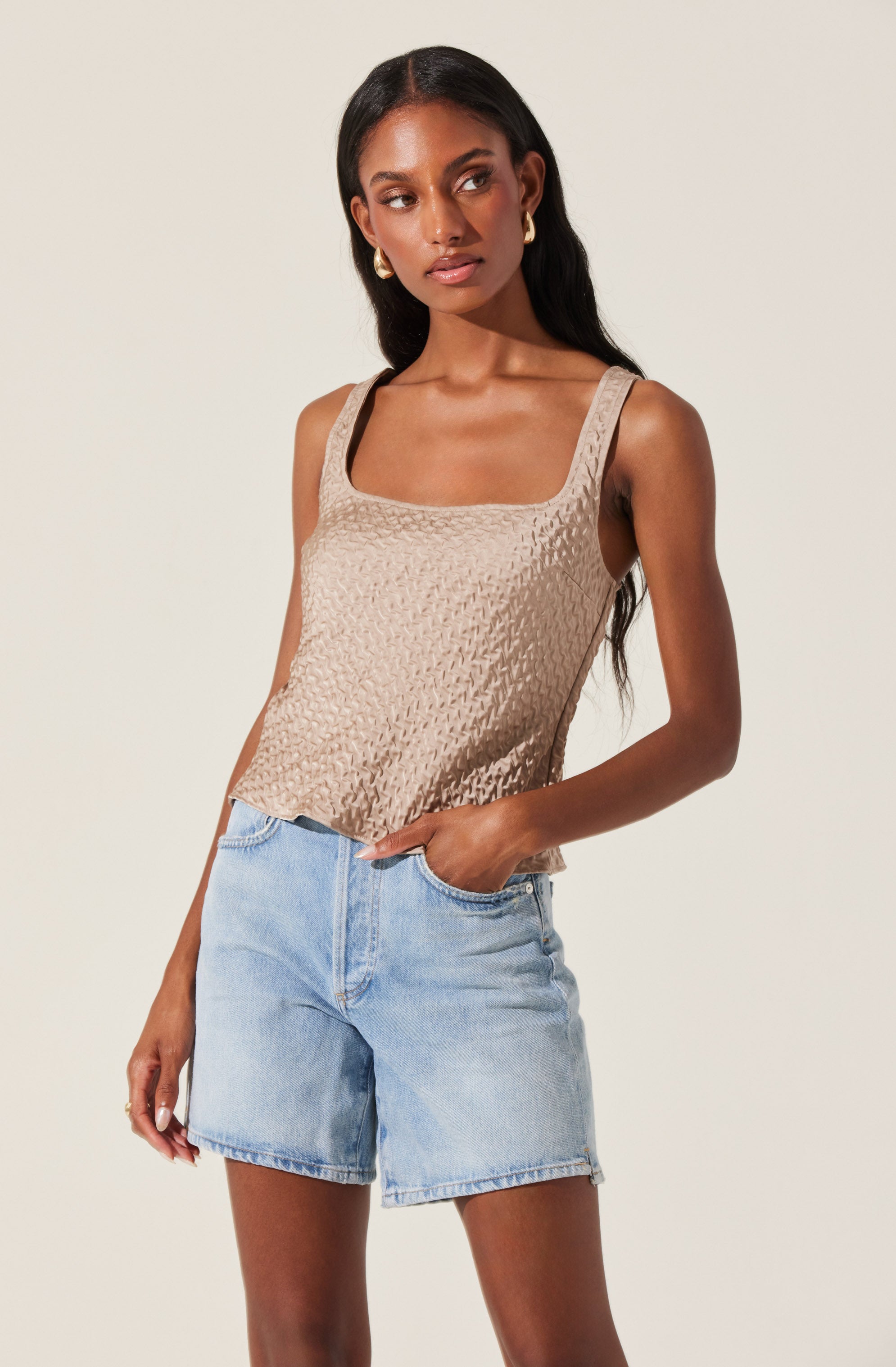 Textured Square Neck Tank Top-Aljck