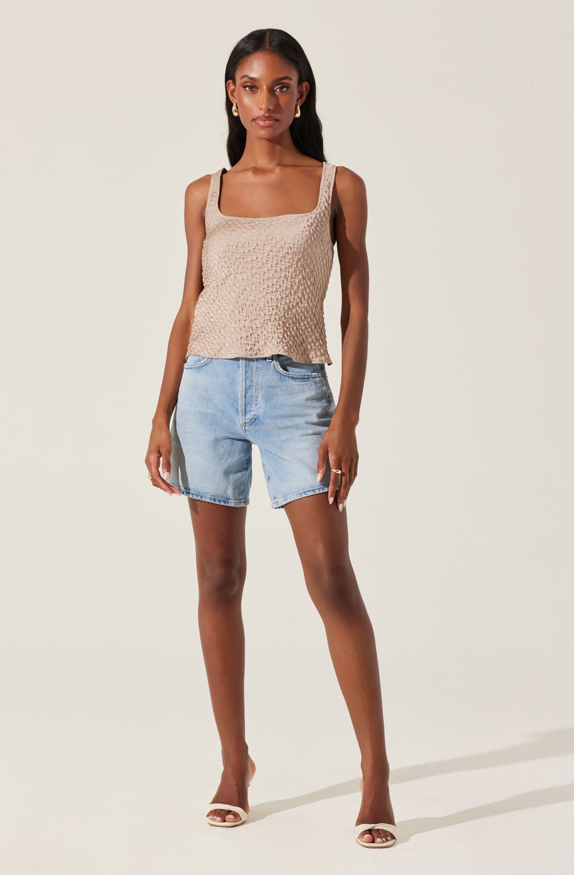 Textured Square Neck Tank Top-Aljck