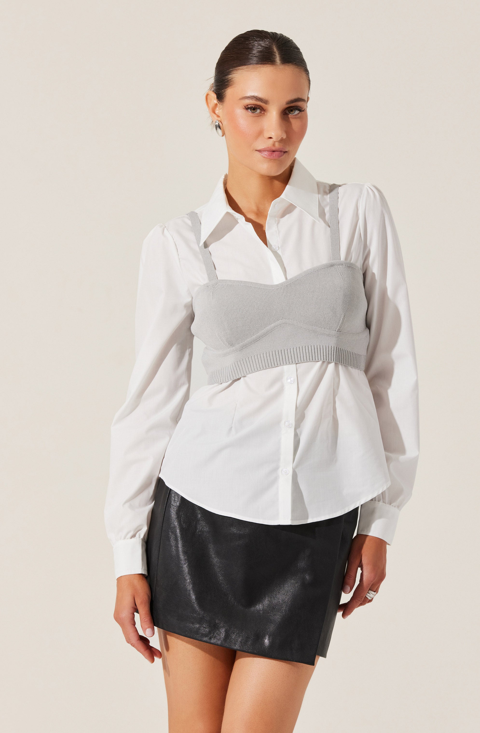 Layered Sweater Tank With Shirt-Aljck