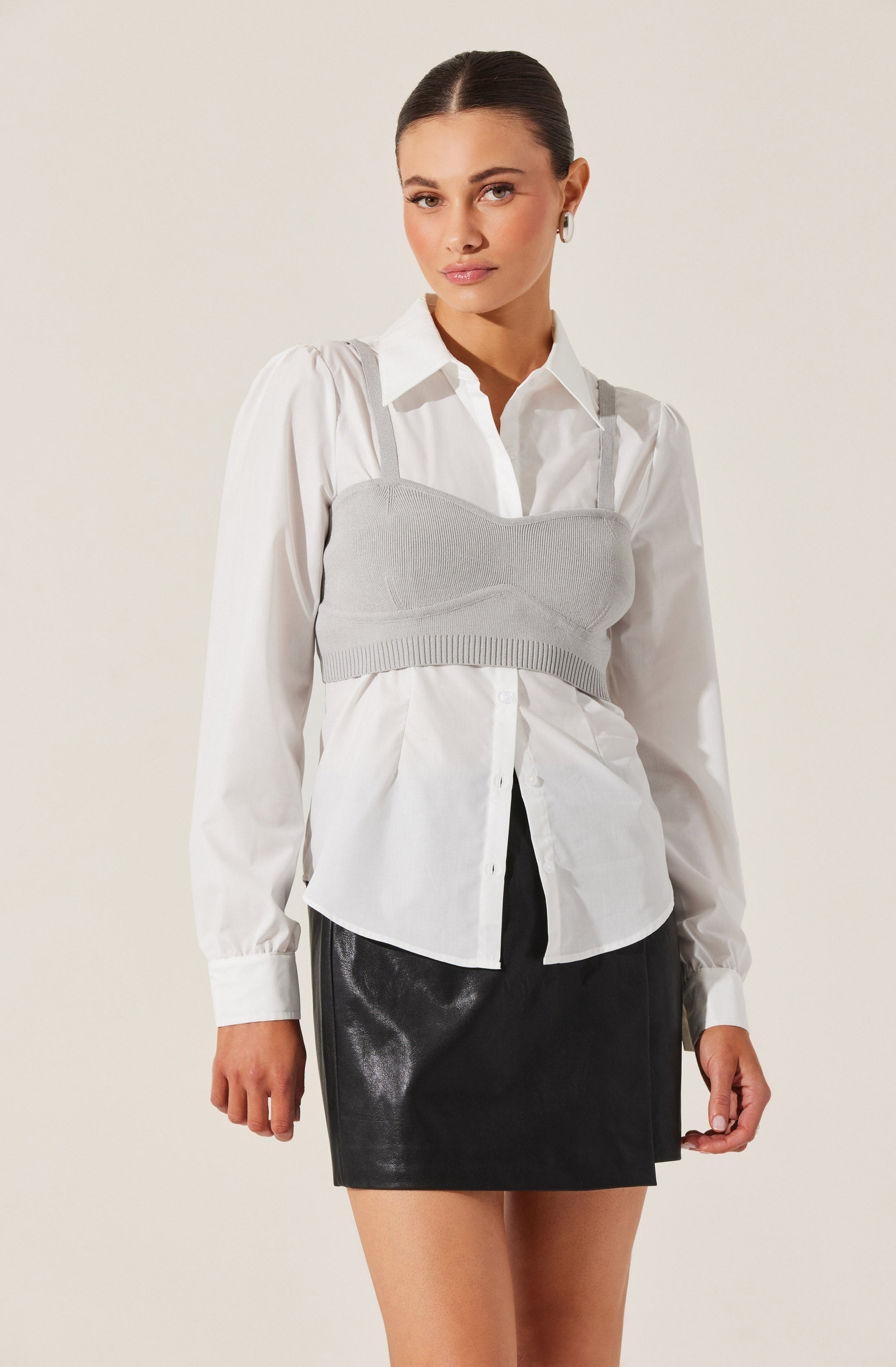 Layered Sweater Tank With Shirt-Aljck