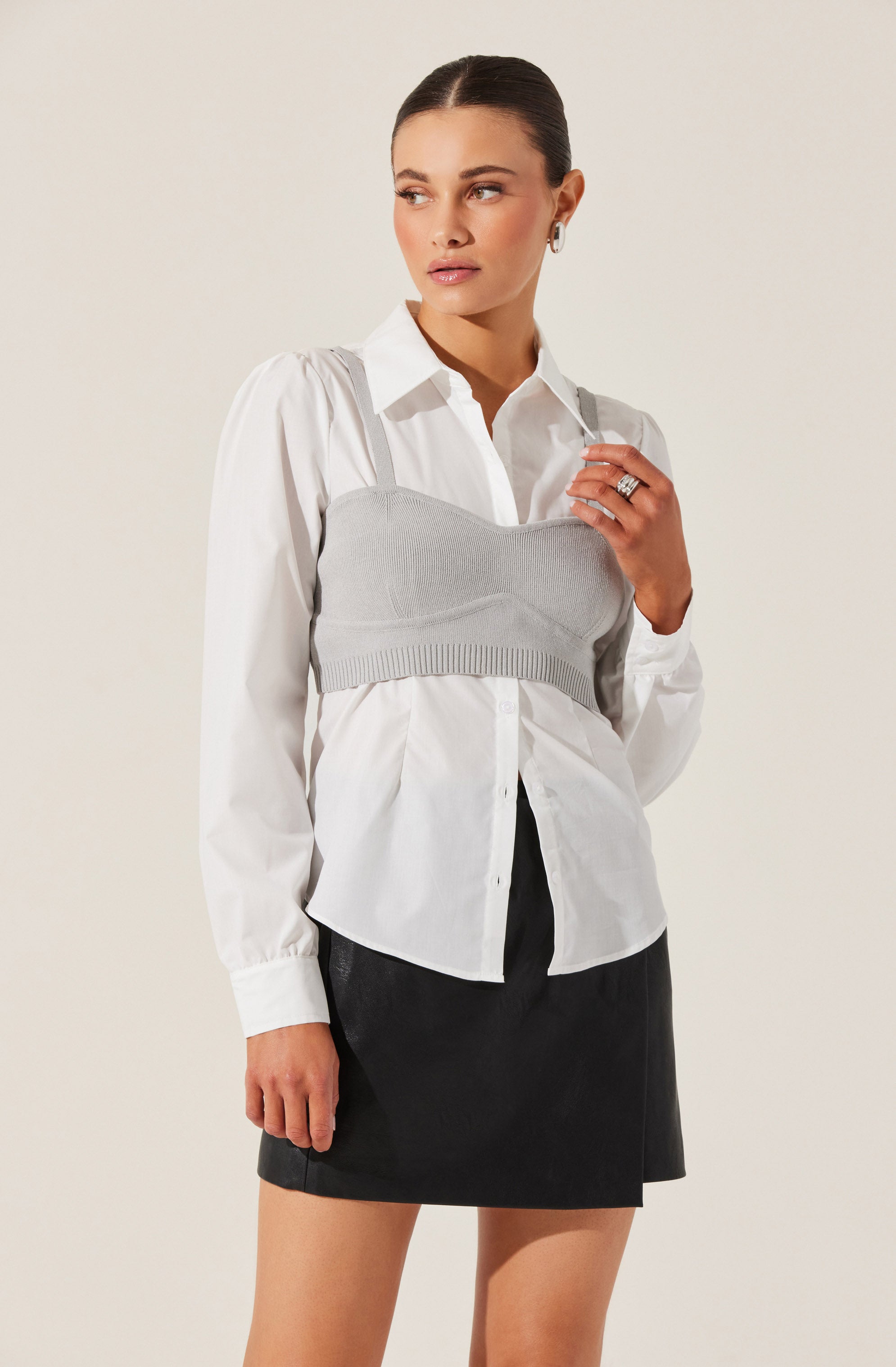 Layered Sweater Tank With Shirt-Aljck