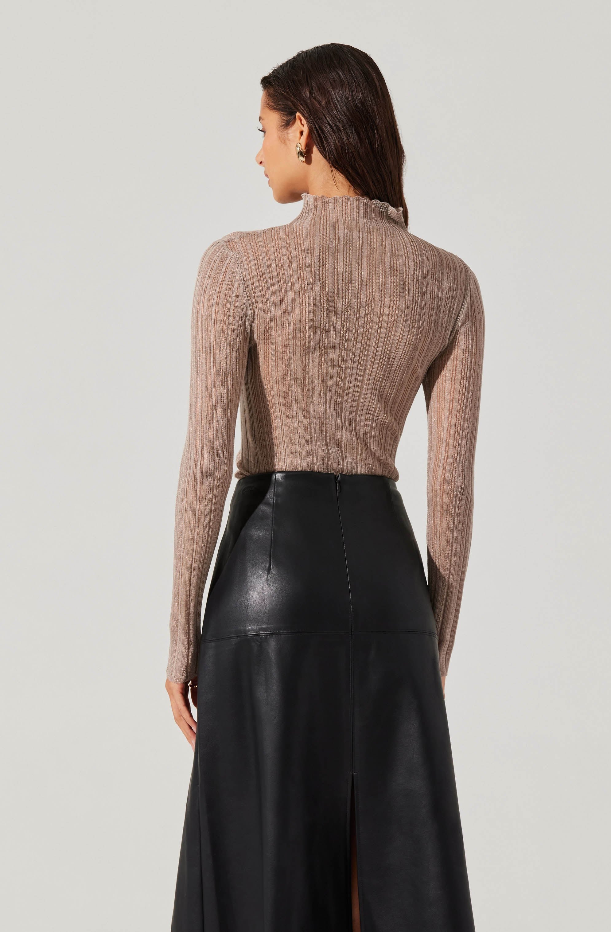 Mock Neck Mesh Contrast Top-Aljck