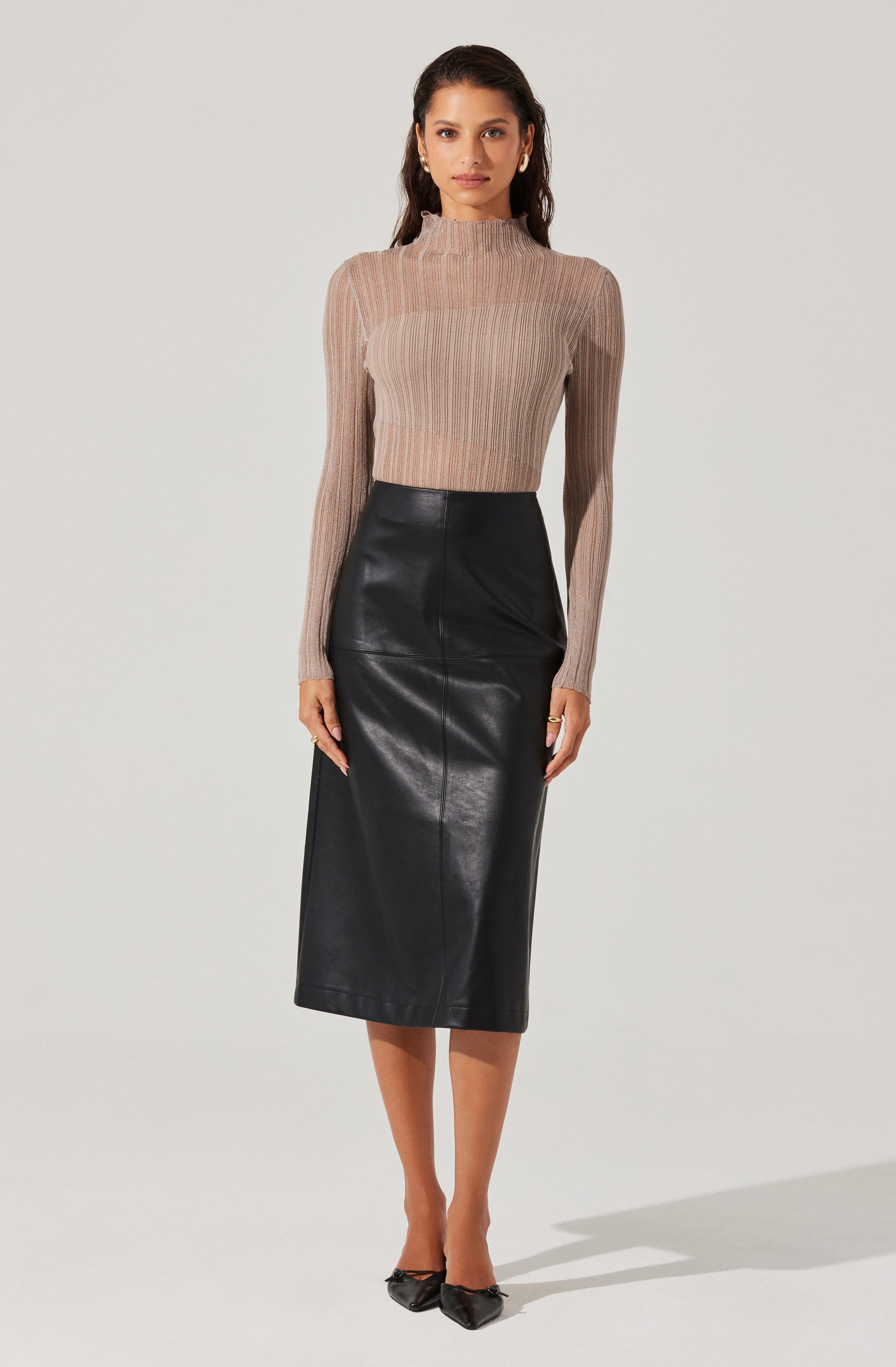 Mock Neck Mesh Contrast Top-Aljck