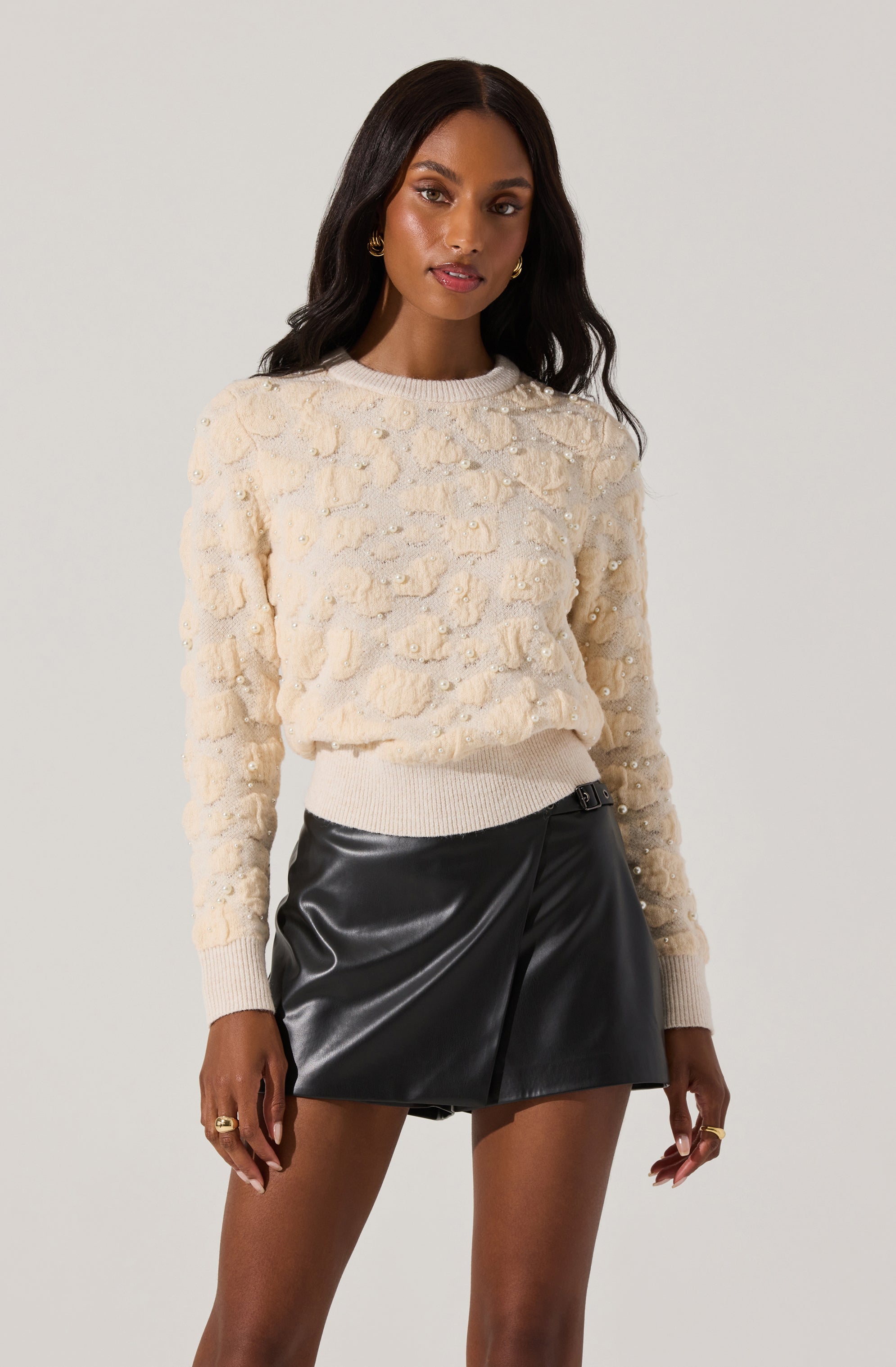 Pearl Textured Knit Sweater-Aljck