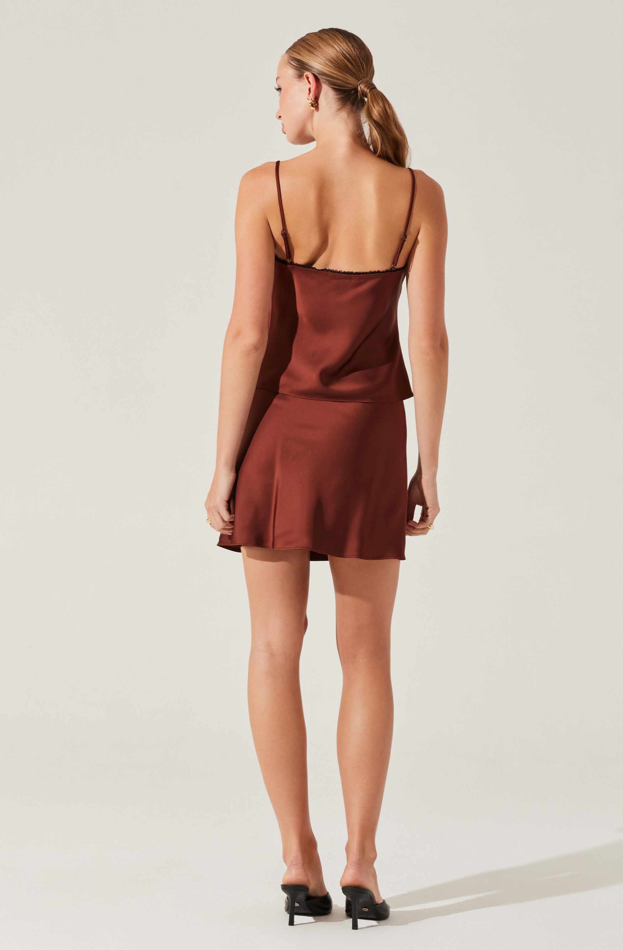 Satin Lace Trim Top-Aljck