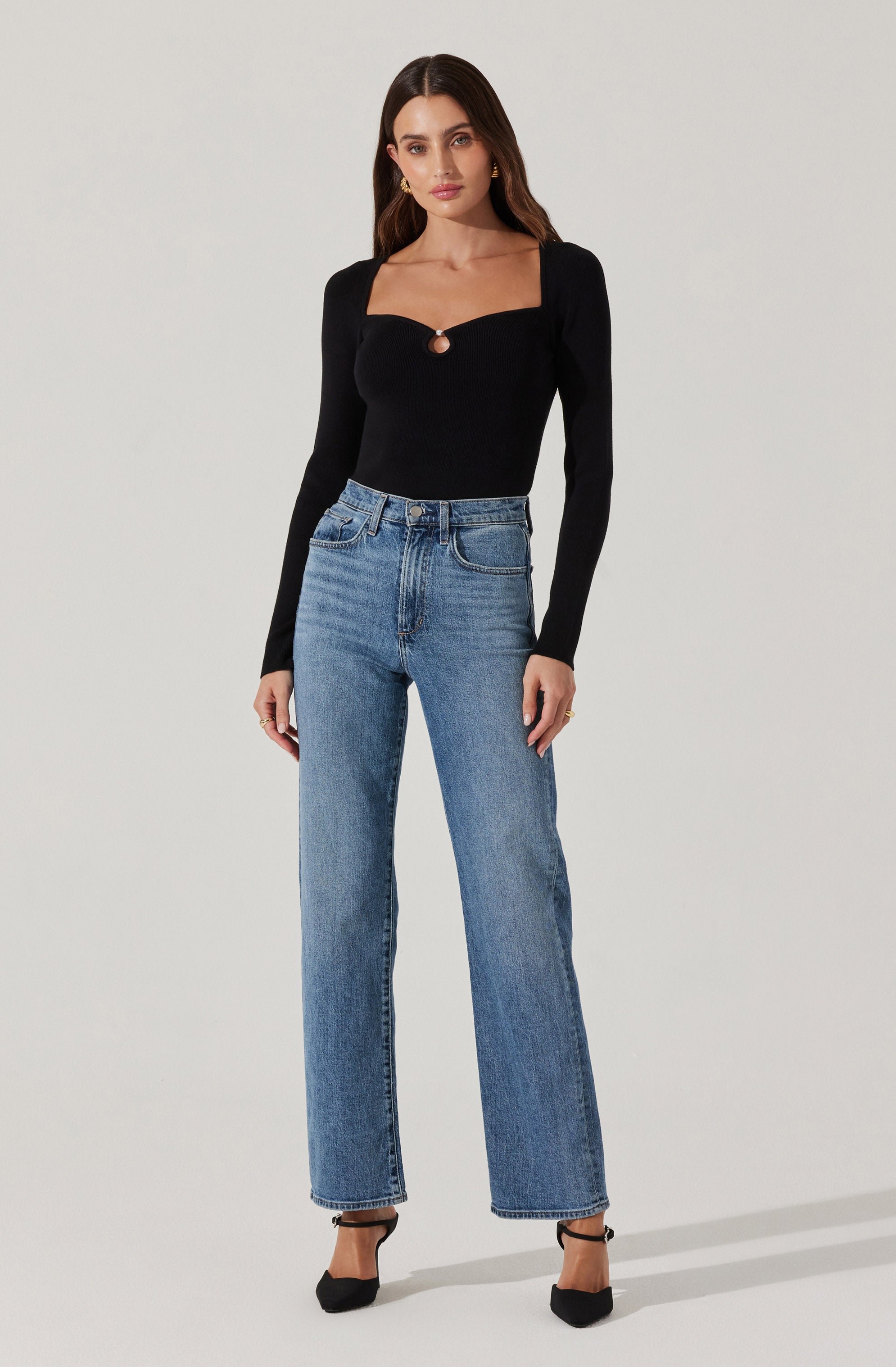 Pearl Detail Fine Knit Sweater-Aljck