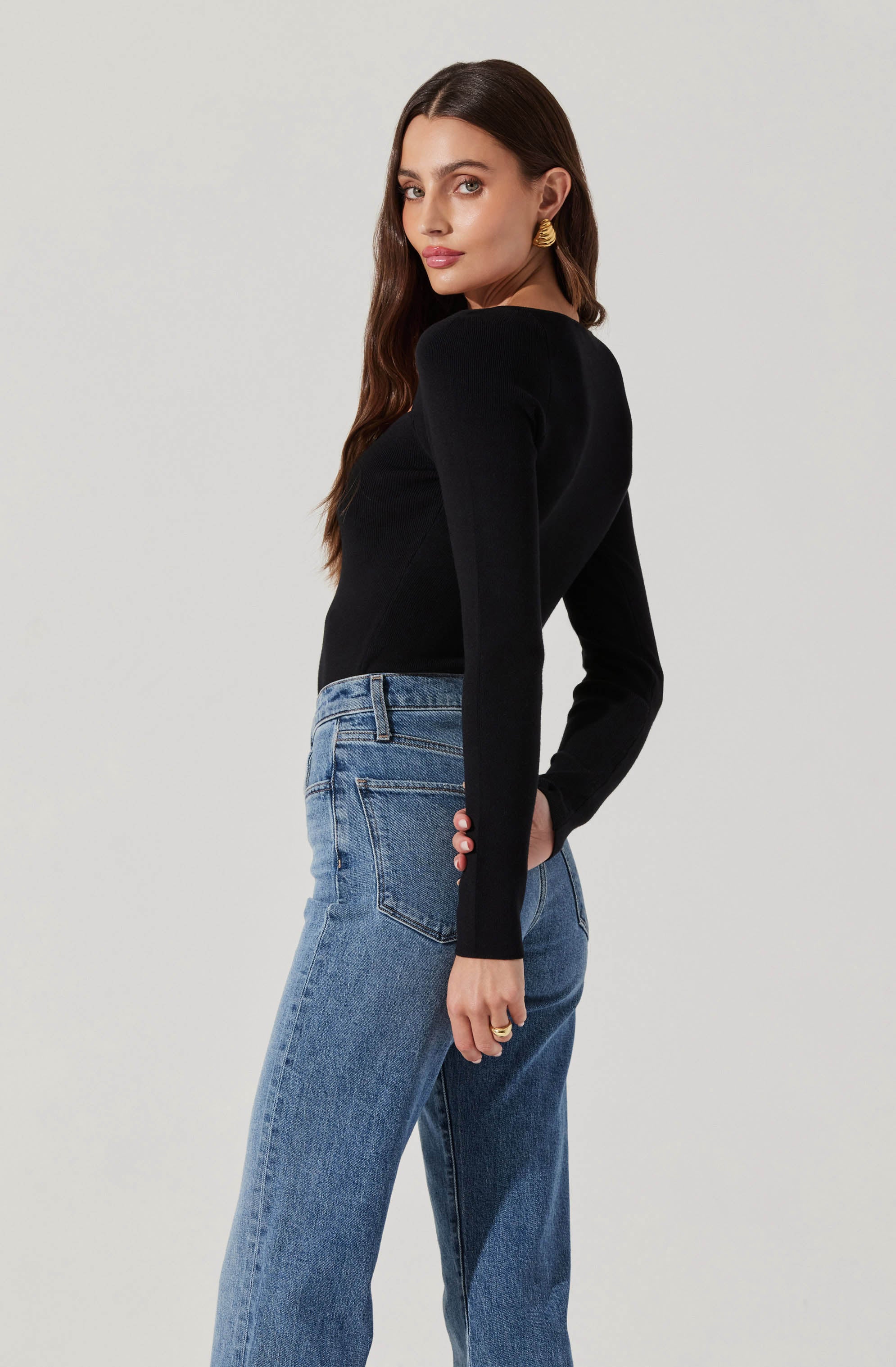 Pearl Detail Fine Knit Sweater-Aljck