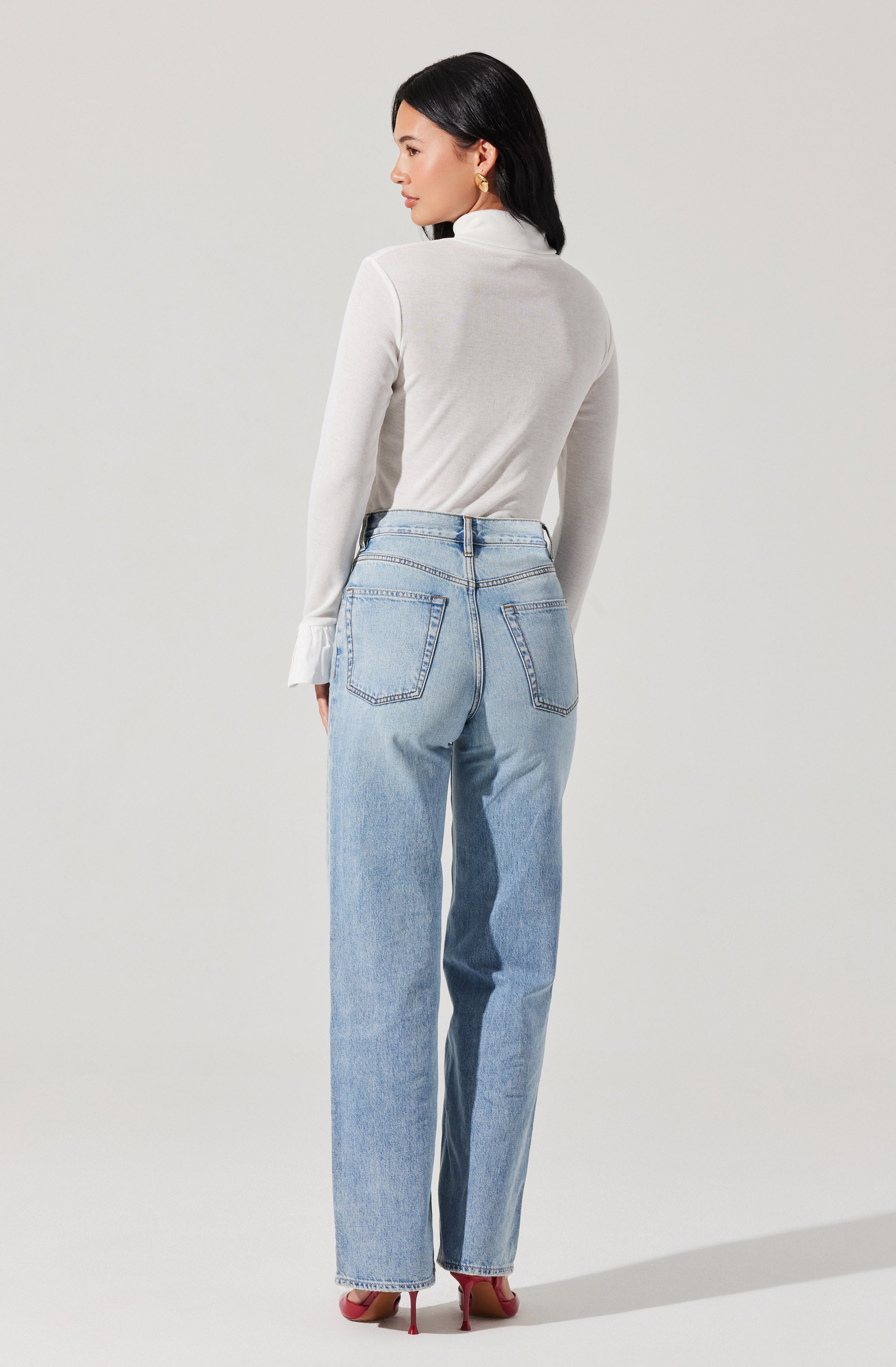 Flare Sleeve Ribbed Turtleneck-Aljck