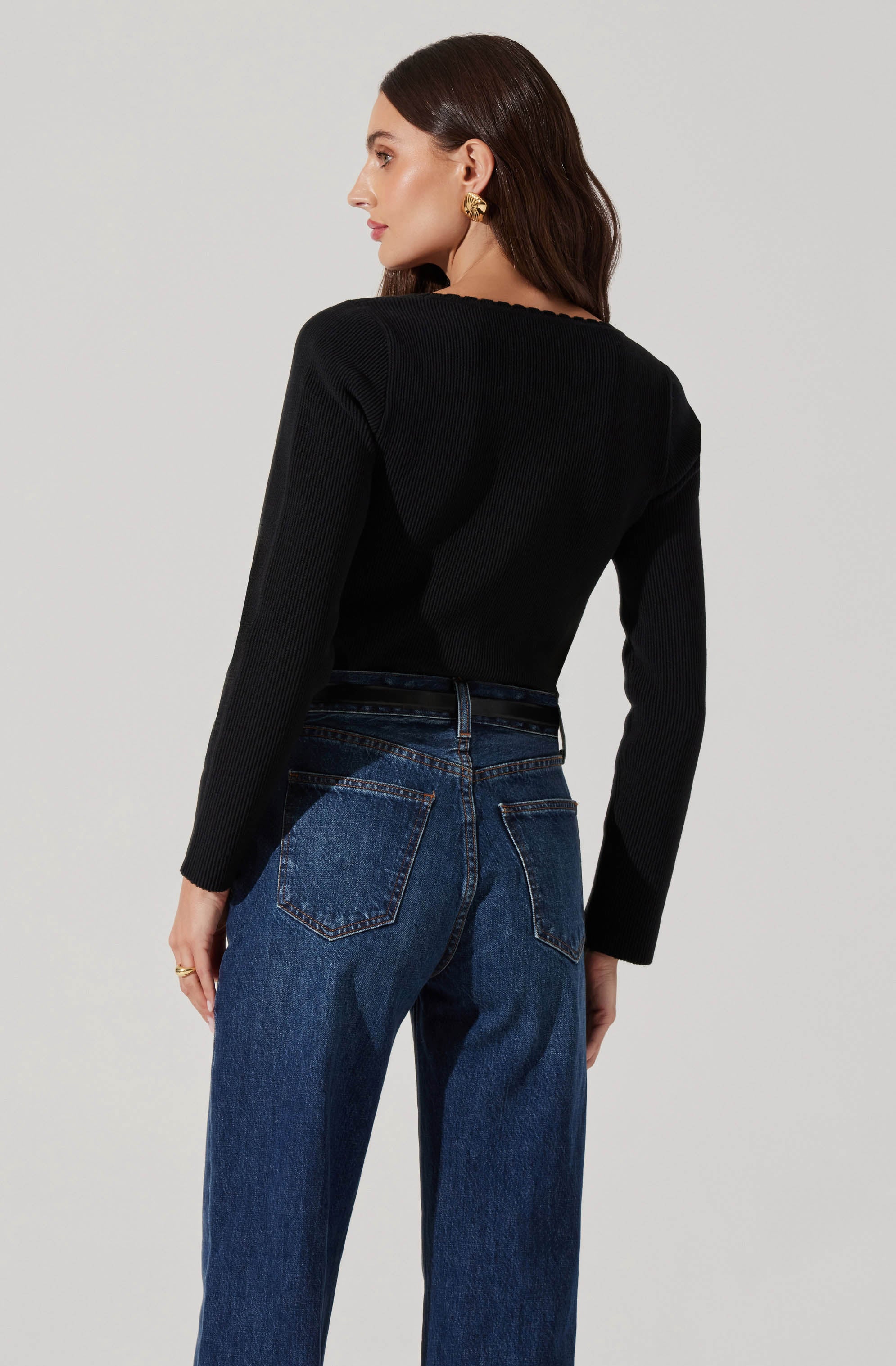 Scallop trim square neck top-Aljck