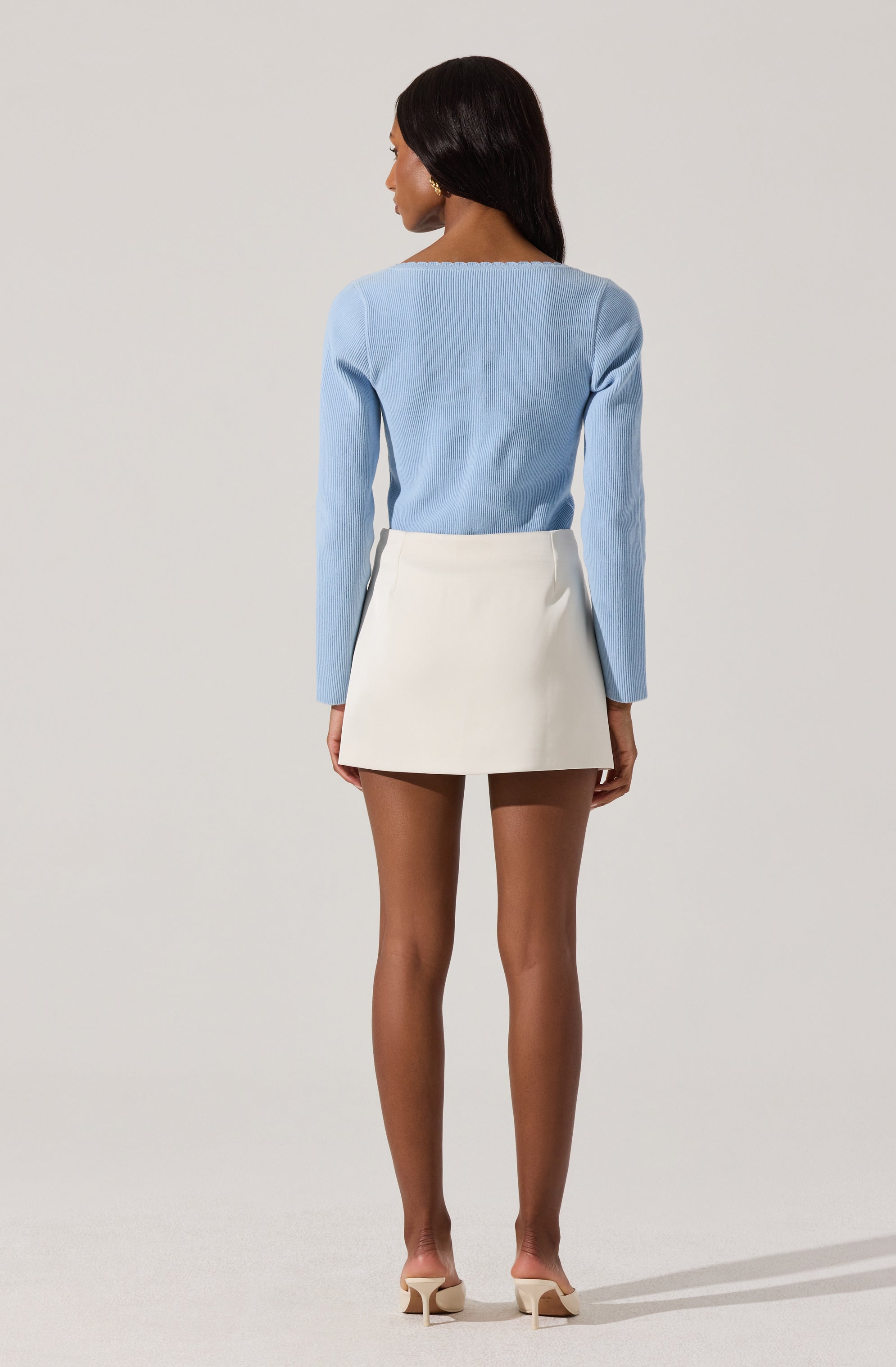 Scallop trim square neck top-Aljck