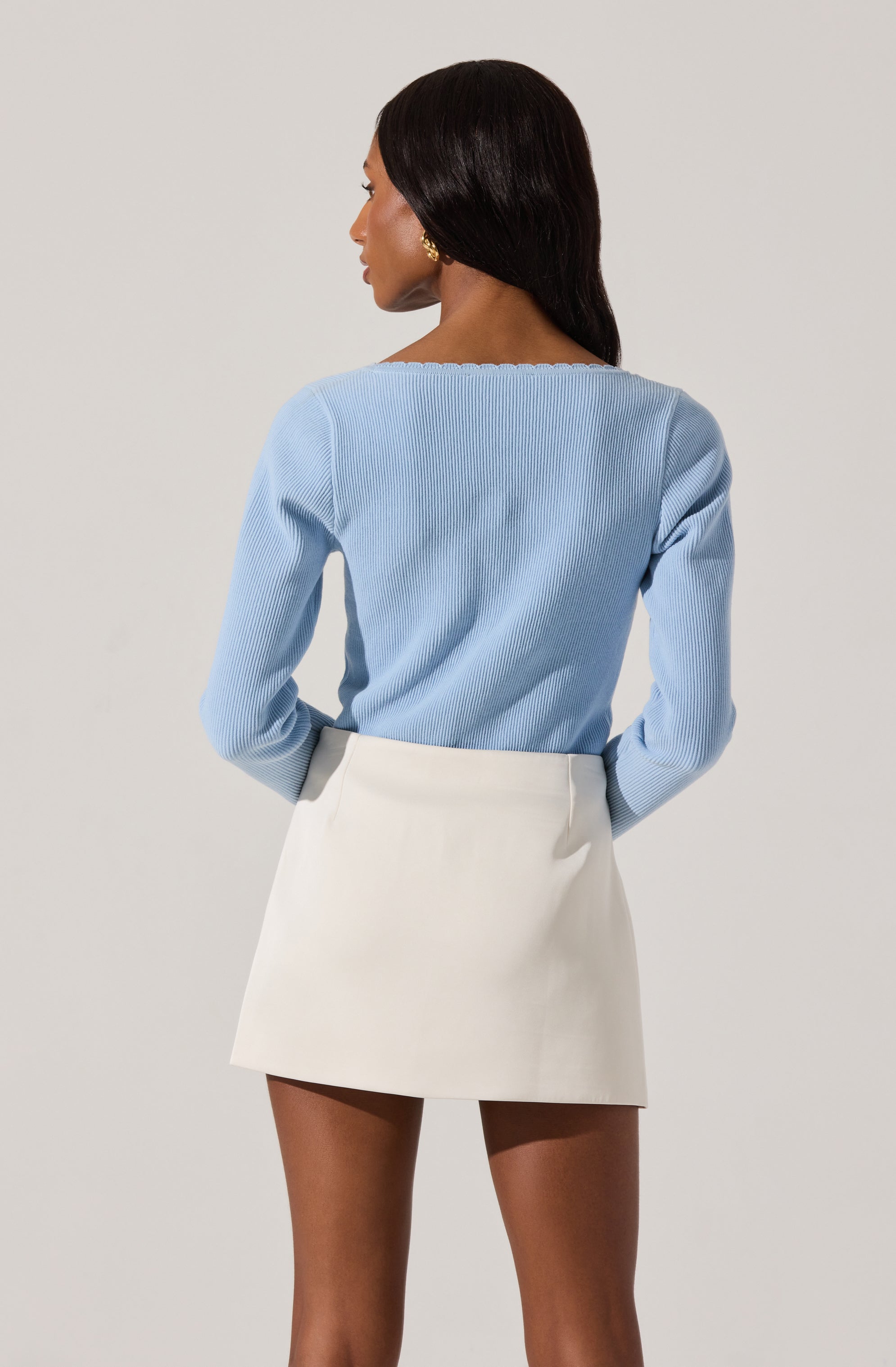 Scallop trim square neck top-Aljck