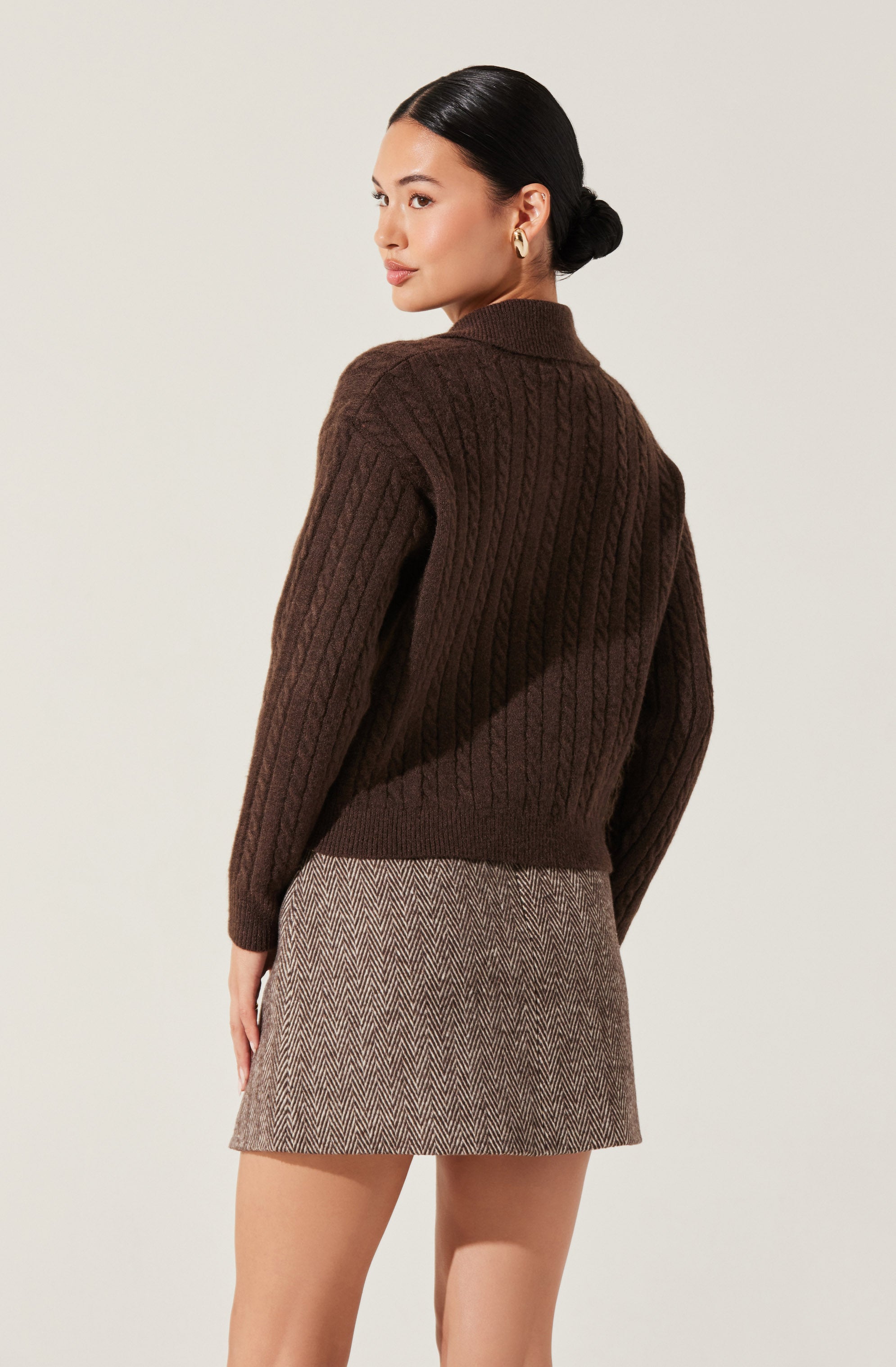 Cable Knit Polo Sweater-Aljck