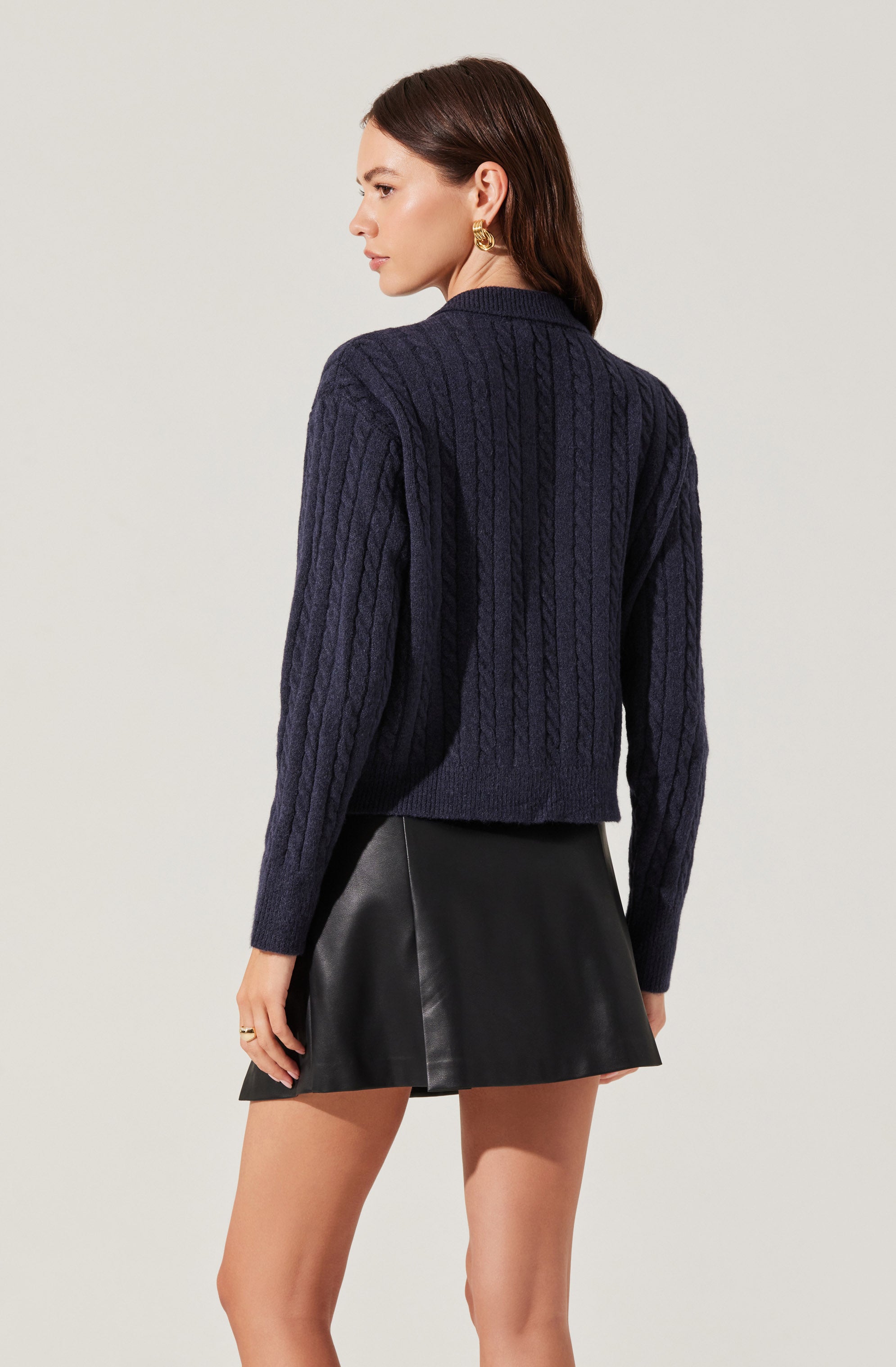 Cable Knit Polo Sweater-Aljck