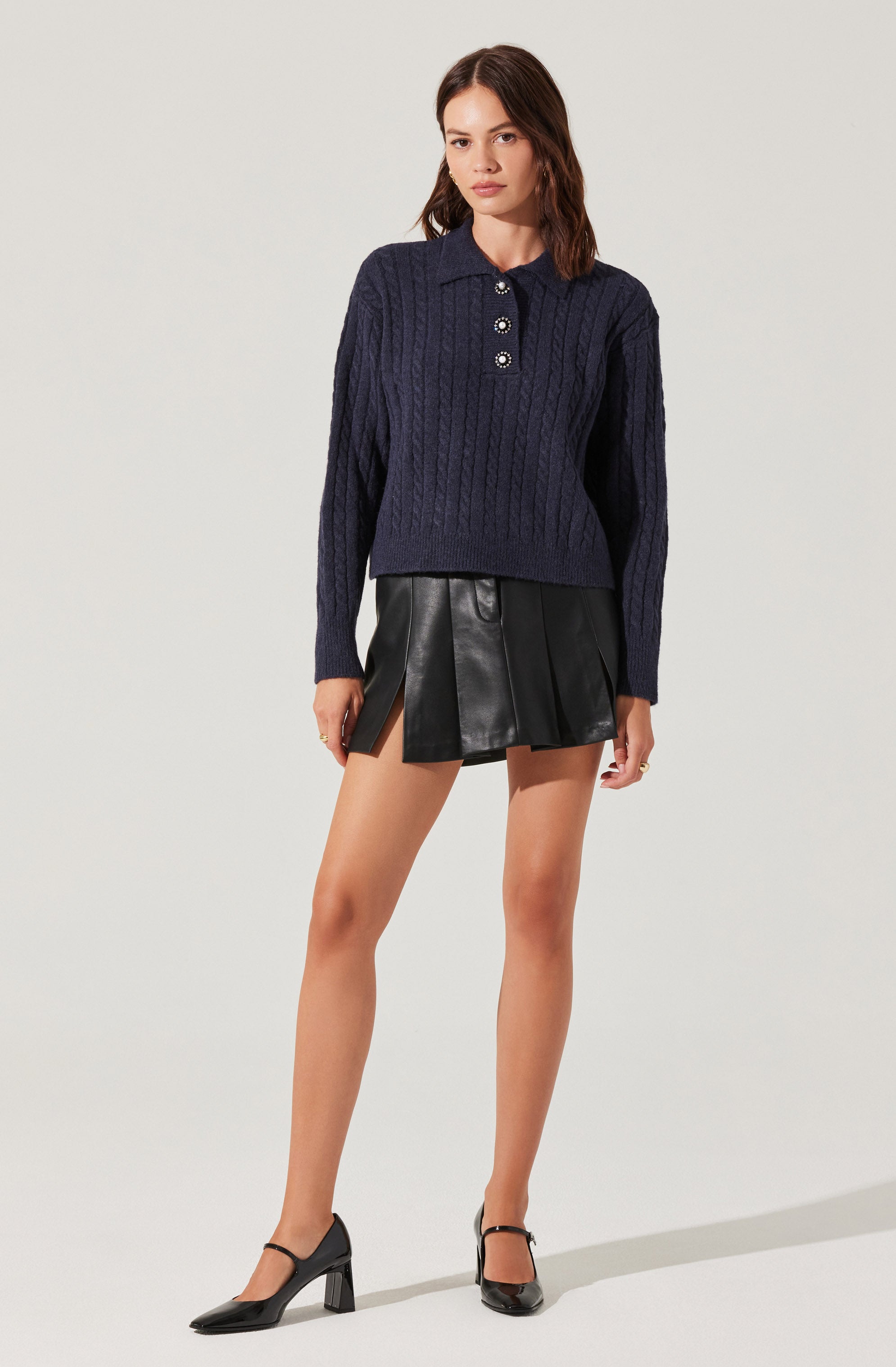 Cable Knit Polo Sweater-Aljck