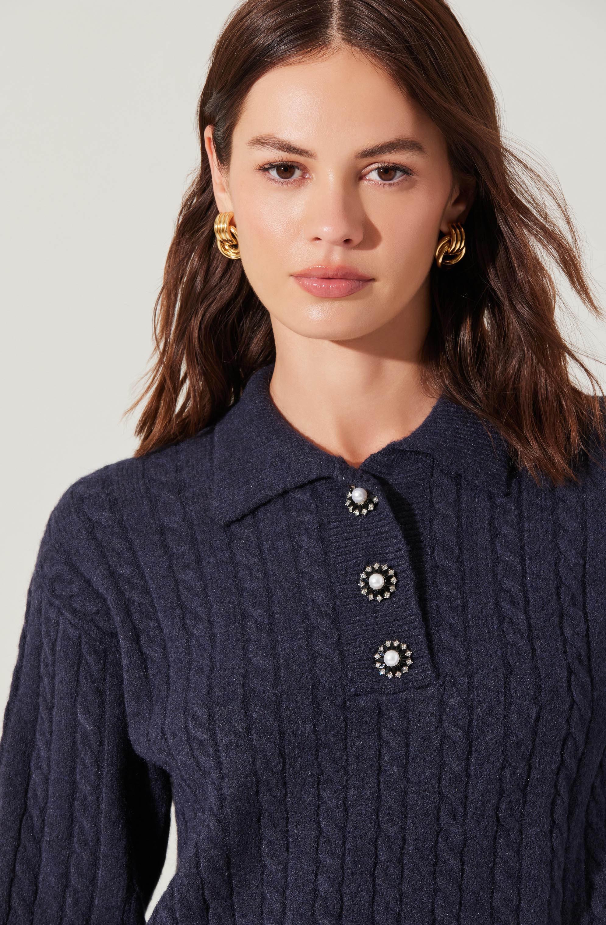 Cable Knit Polo Sweater-Aljck