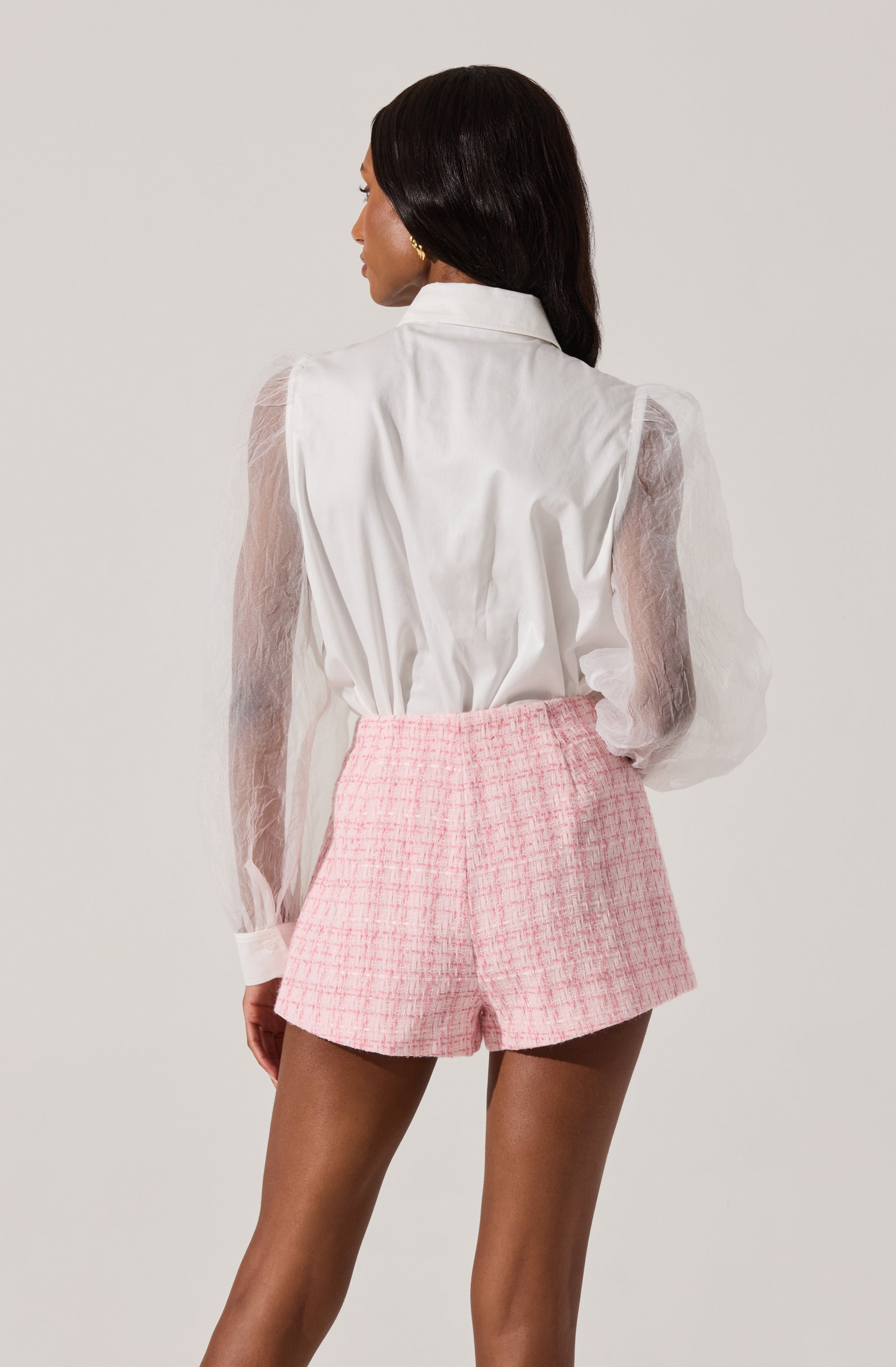 Sheer sleeve blouse-Aljck