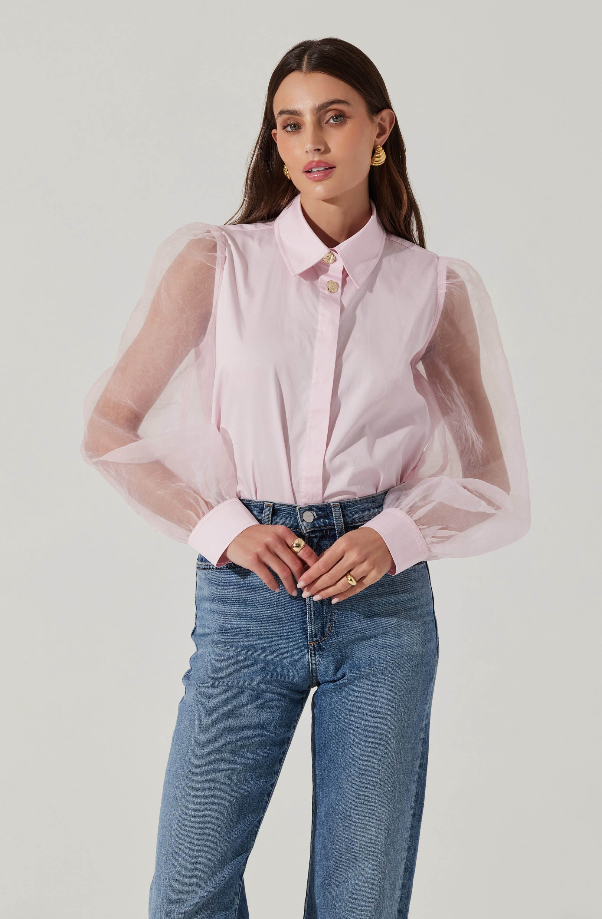 Sheer sleeve blouse-Aljck