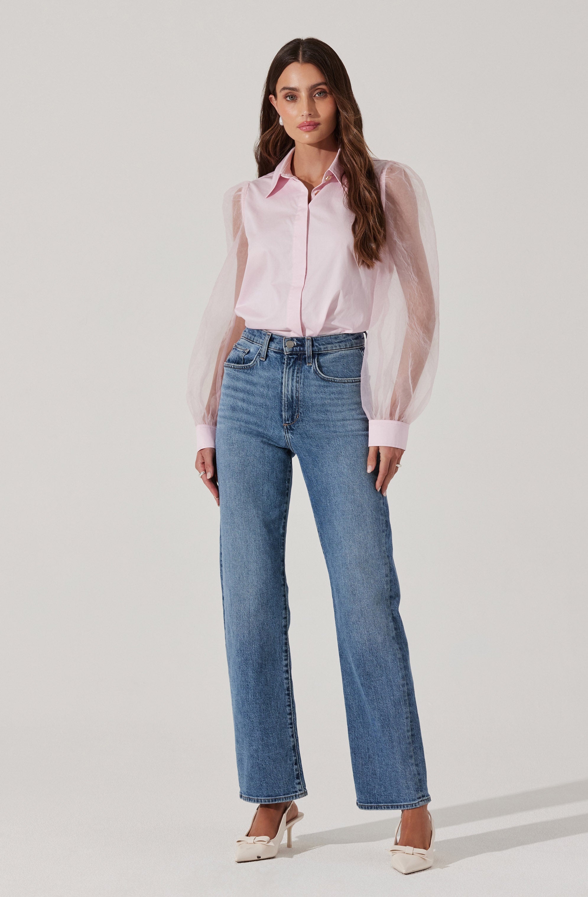 Sheer sleeve blouse-Aljck