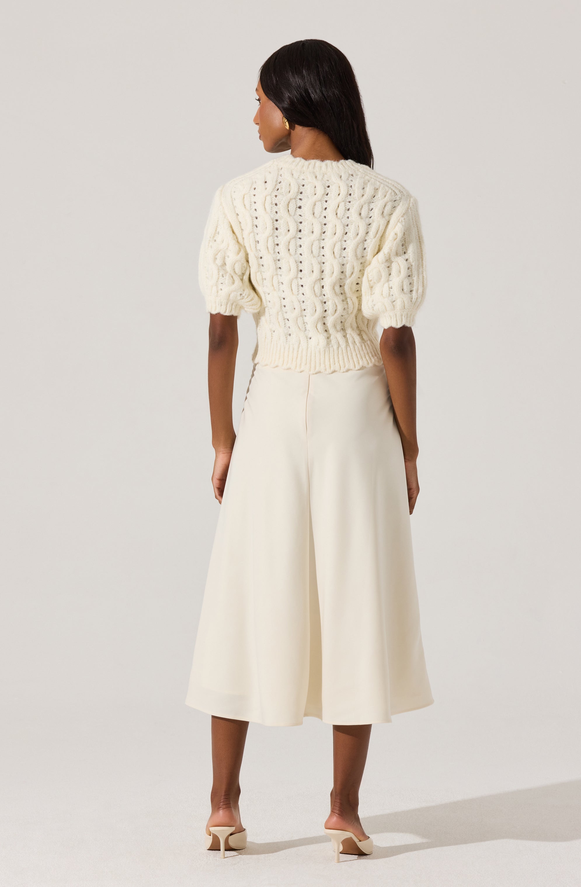 Cable knit cardigan with bows-Aljck