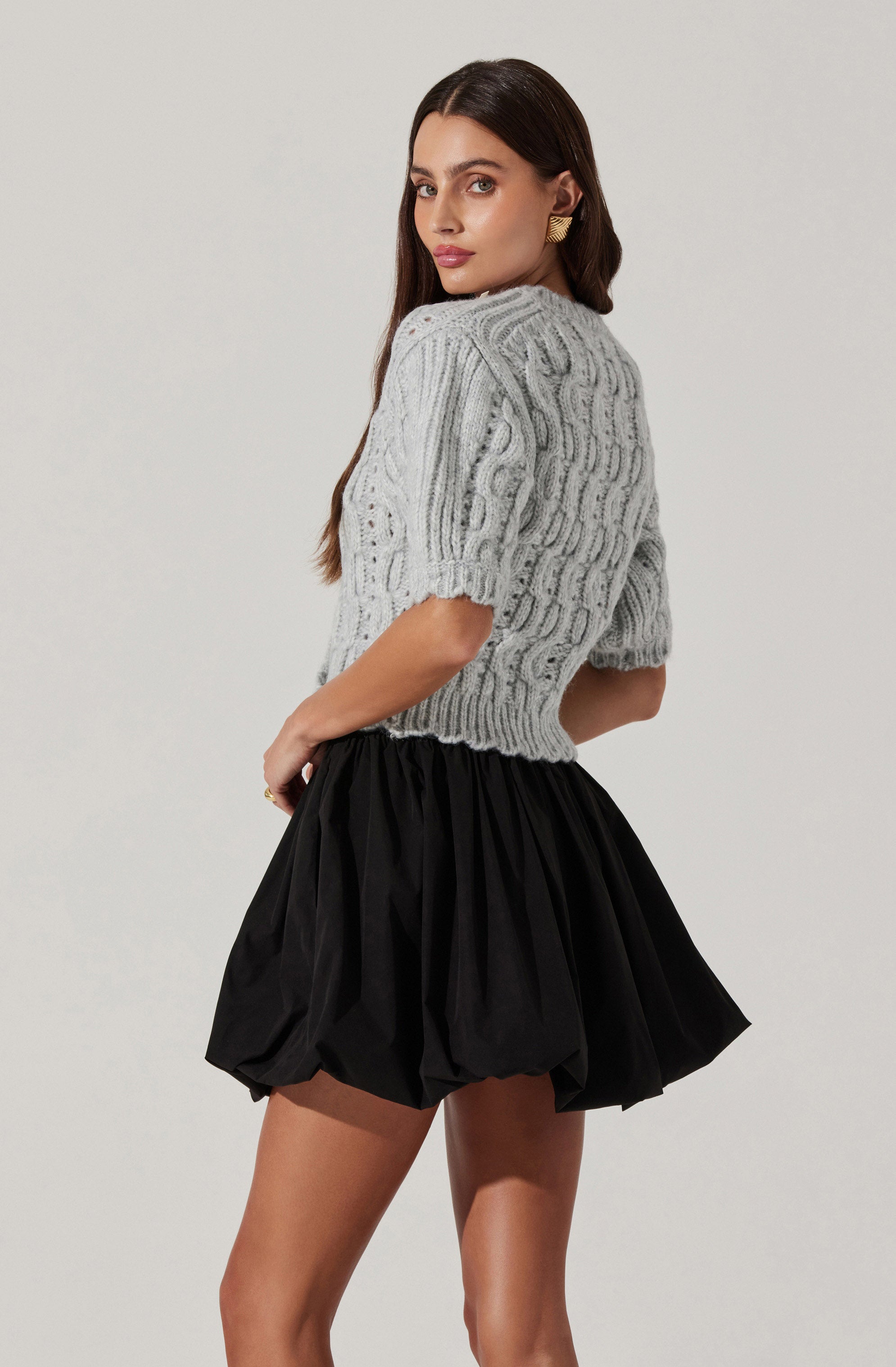 Cable knit cardigan with bows-Aljck