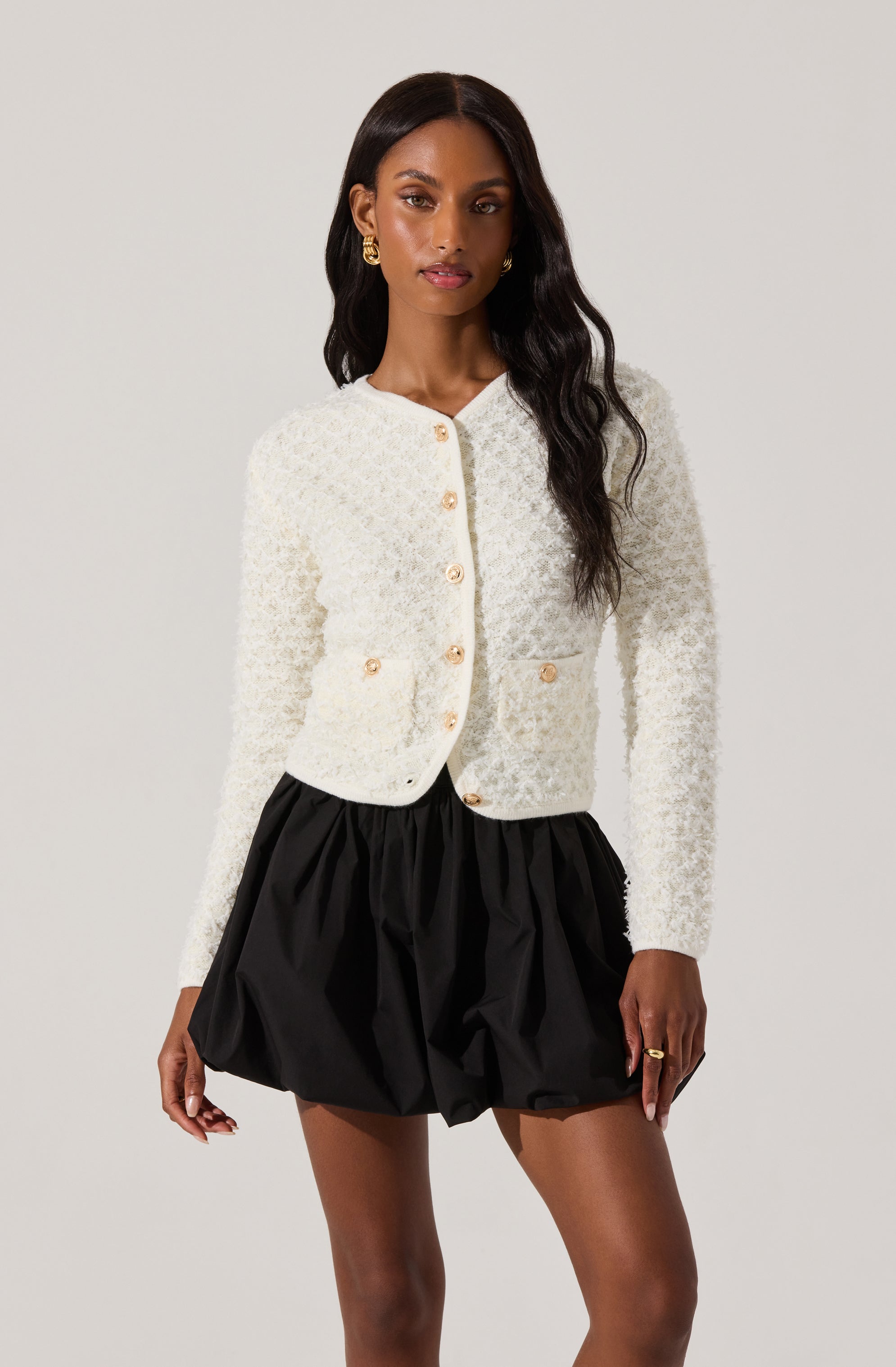 Textured stitch cardigan-Aljck