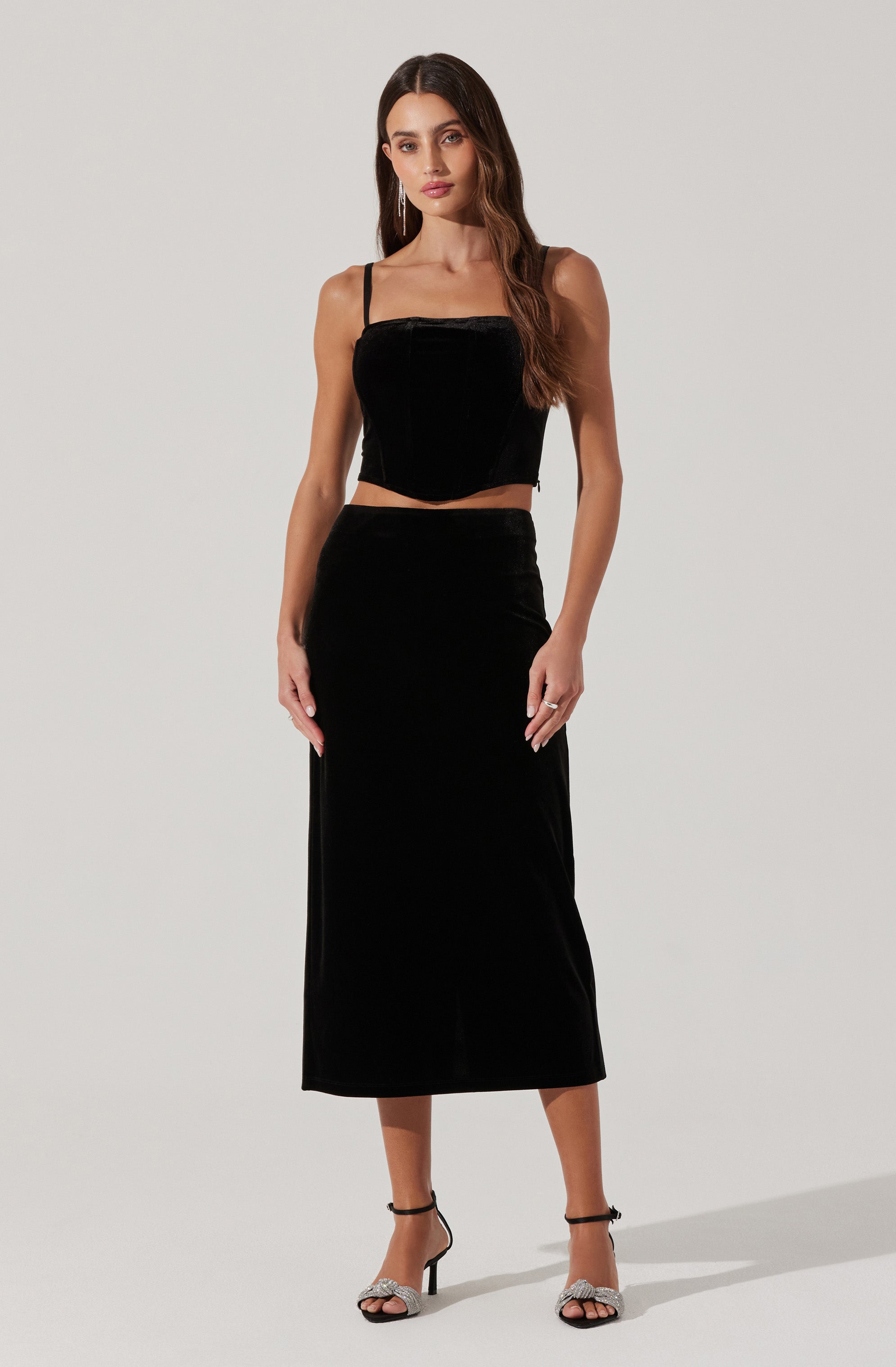 Velvet Bustier Crop Top-Aljck