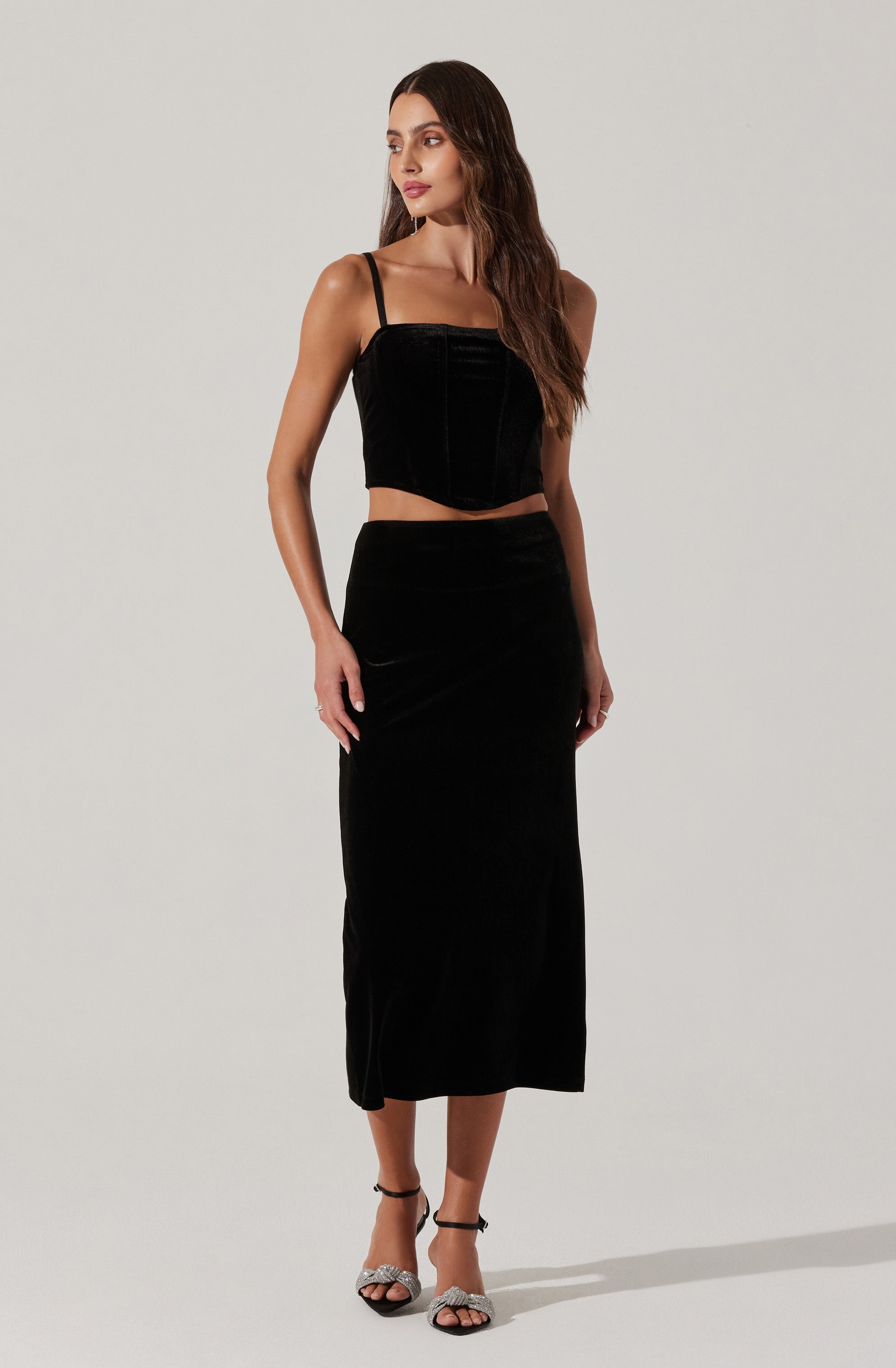 Velvet Bustier Crop Top-Aljck