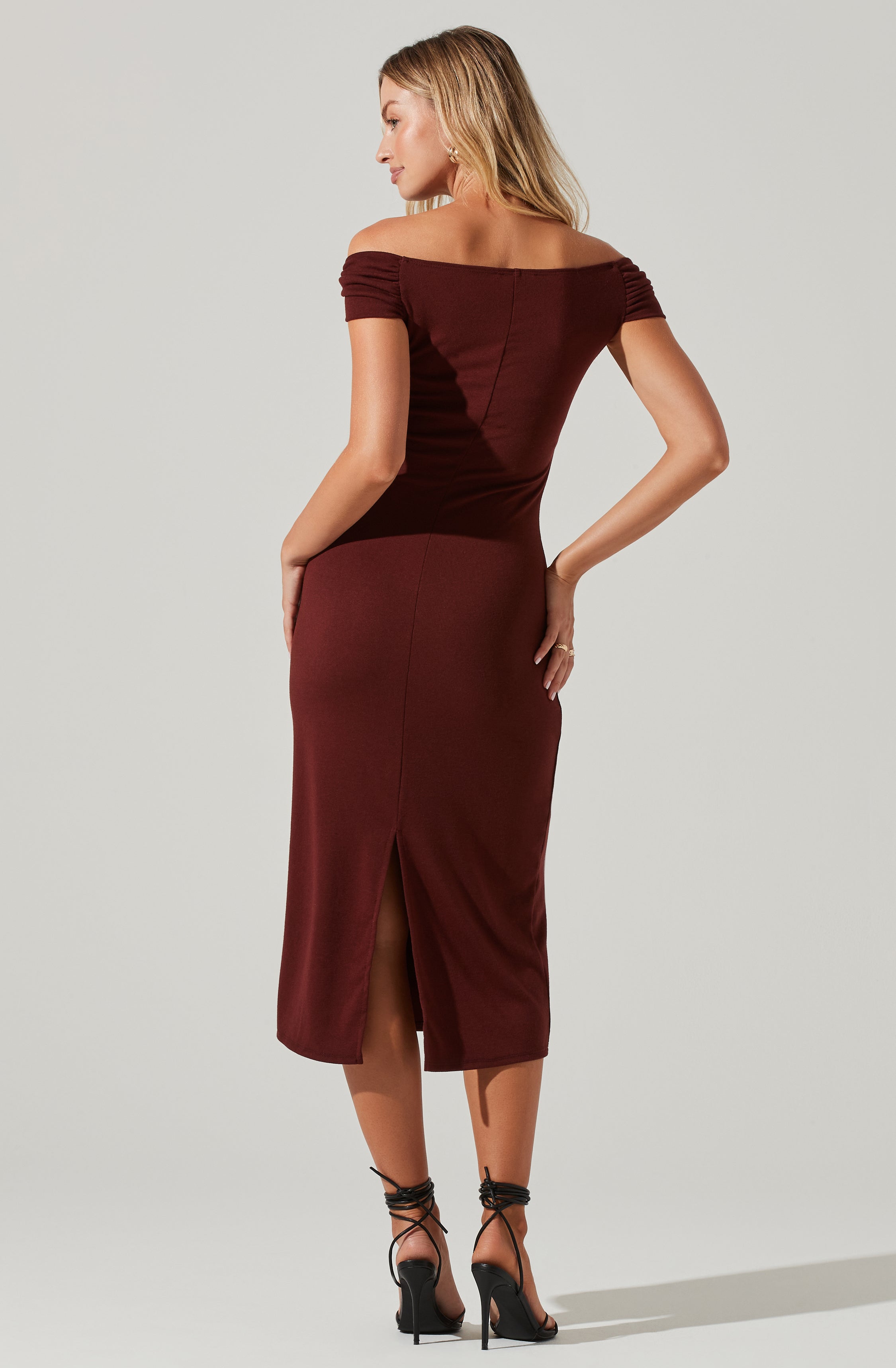 Off Shoulder Long Bodycon Midi Dress-Aljck