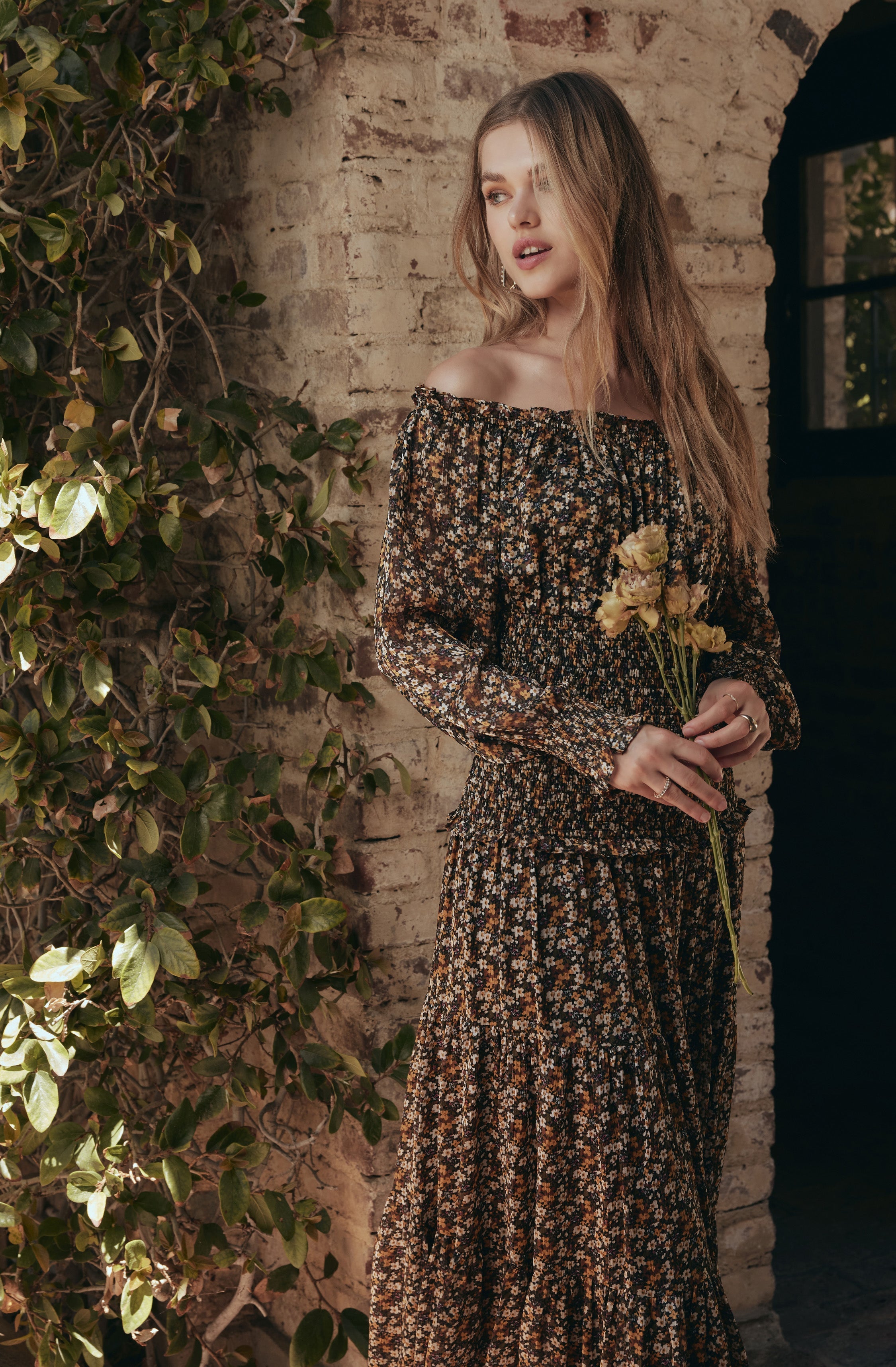 Embrey Floral Off Shoulder Maxi Dress-Aljck