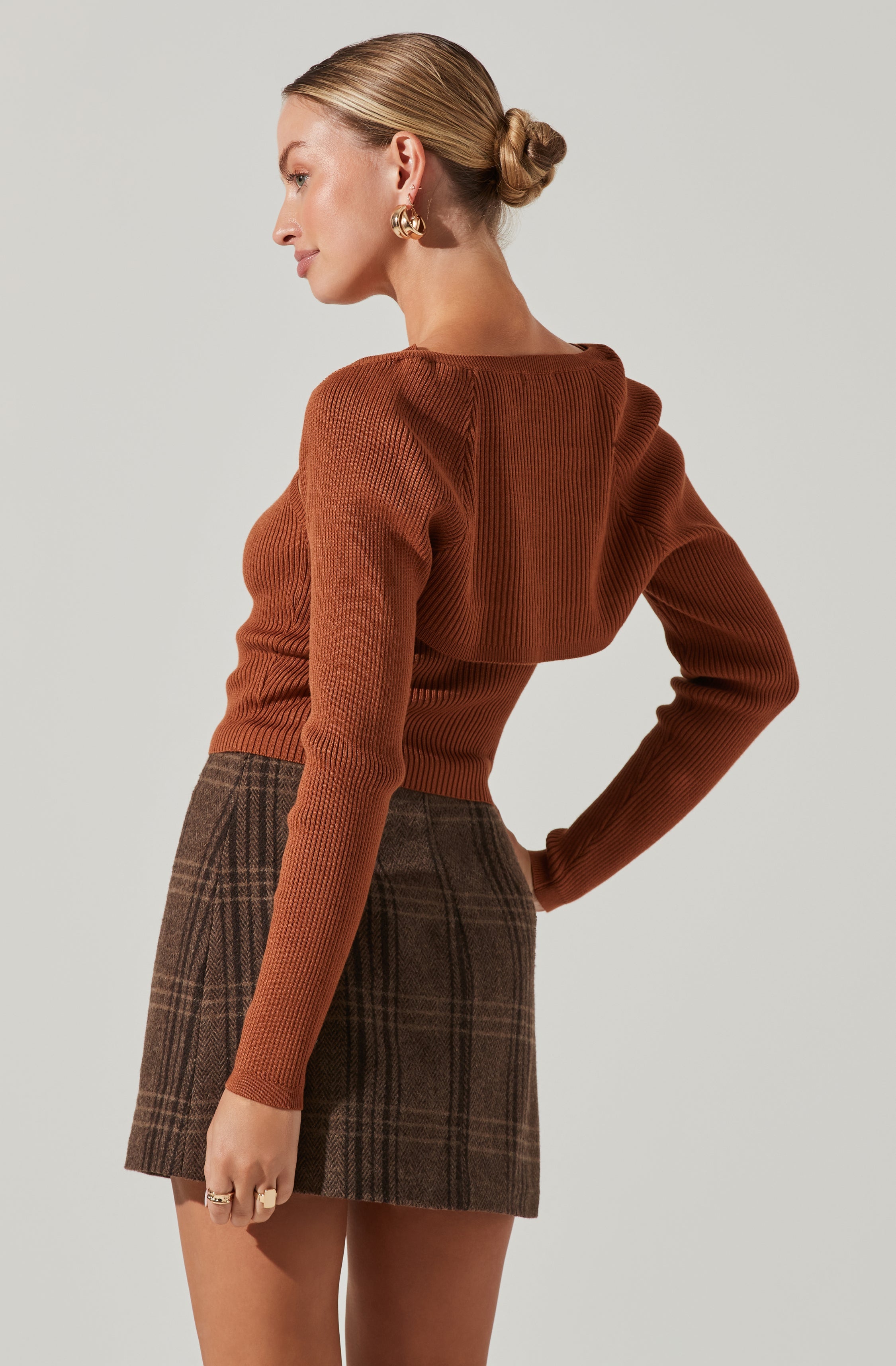 Long Sleeve Bolero Knit Top-Aljck