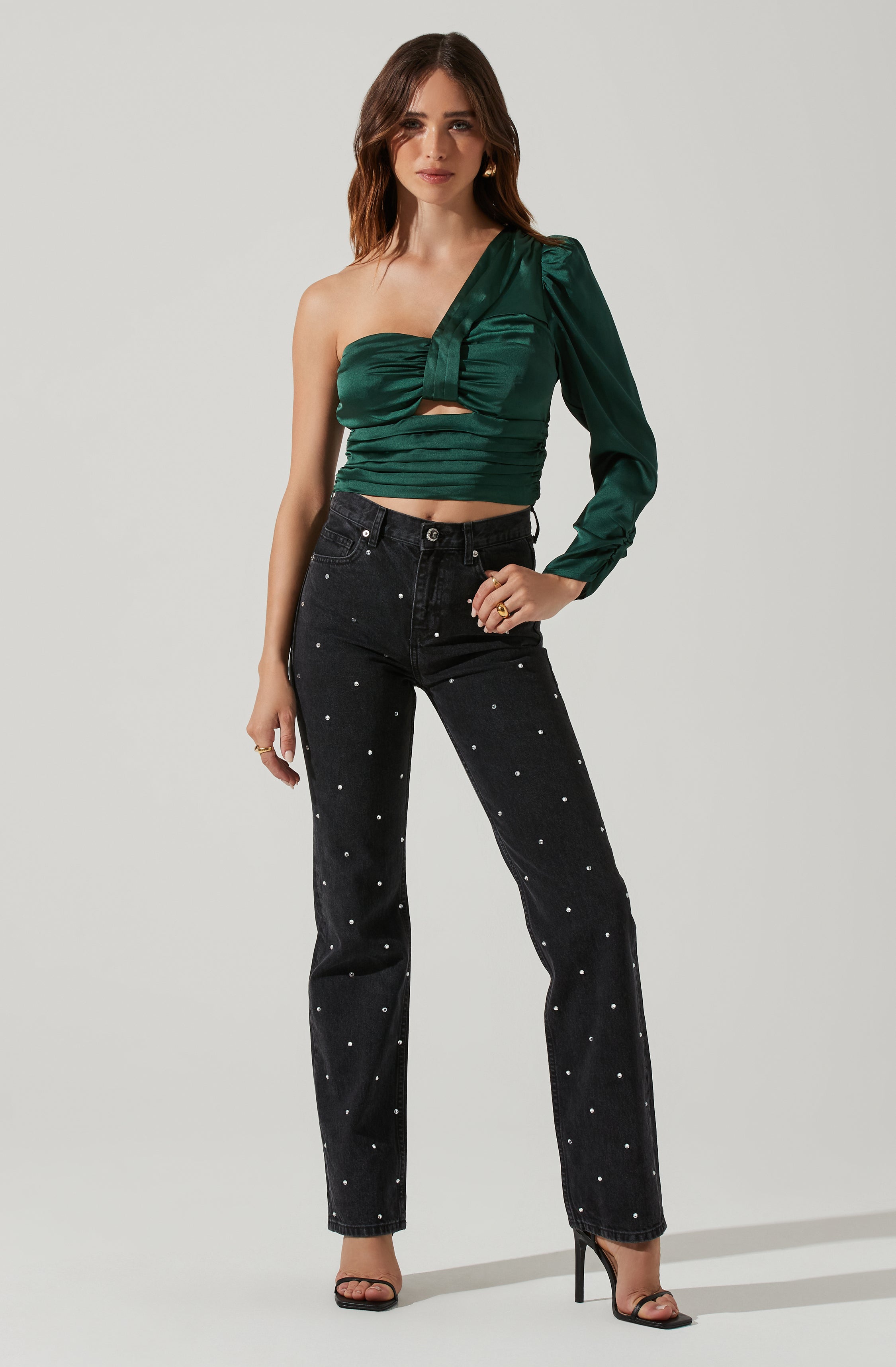 One Shoulder Twisted Bandeau Crop Top-Aljck