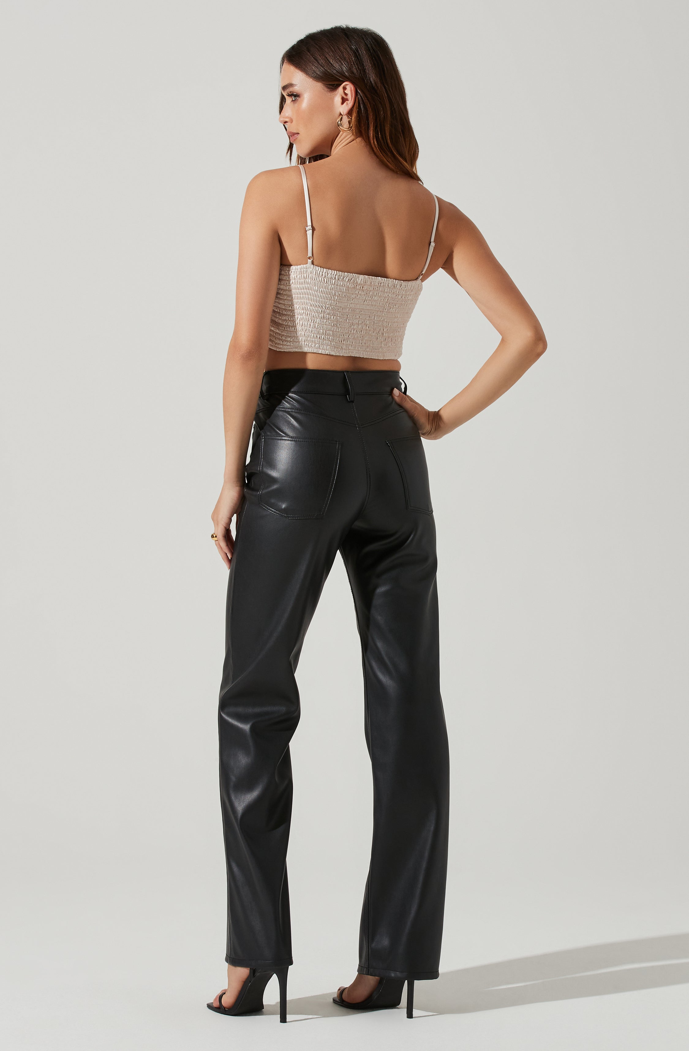 Sleeveless Cowl Neck Smocked Back Crop Top-Aljck